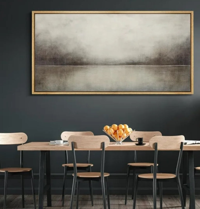 Peaceful 30x60 grey & green framed landscape 