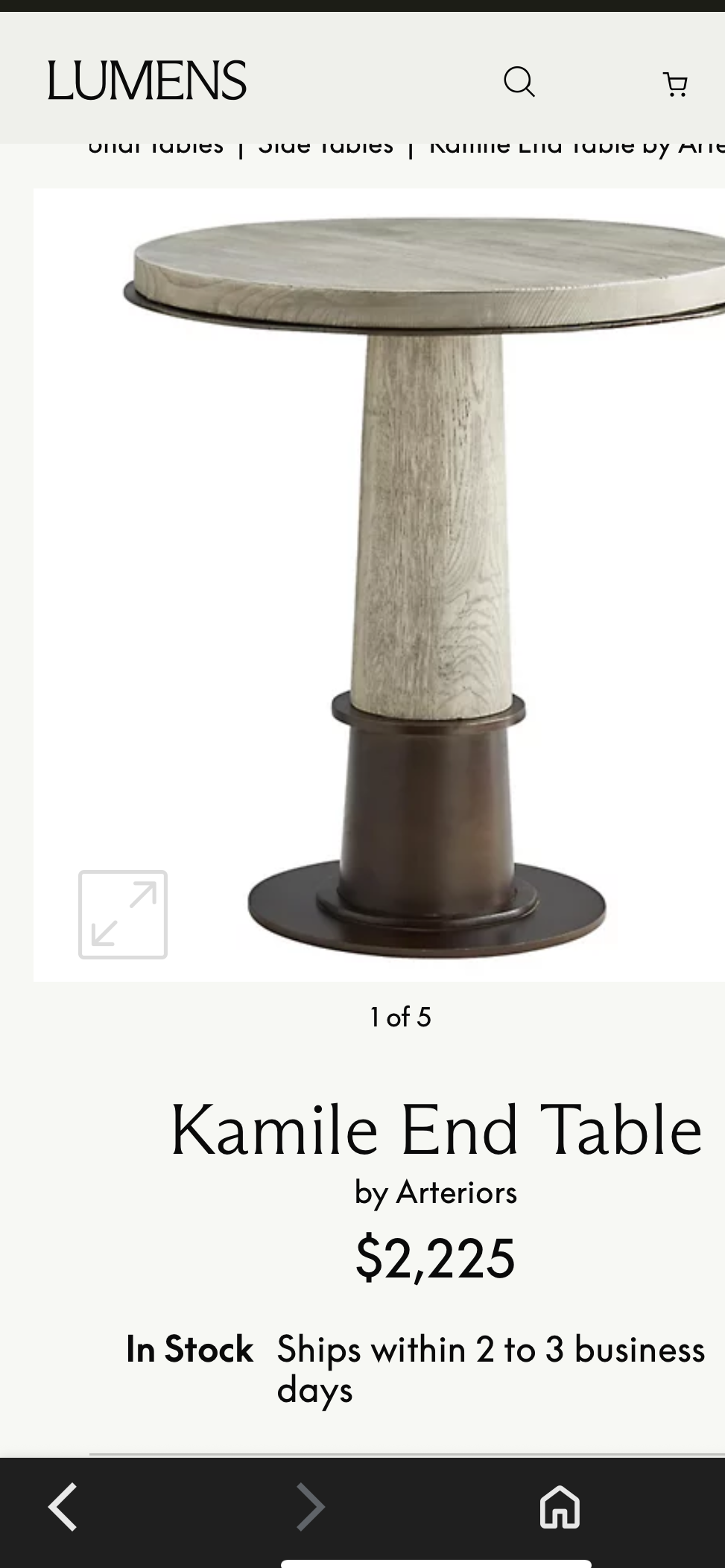 Whitewashed wood & smoke metal 24β round end table π€