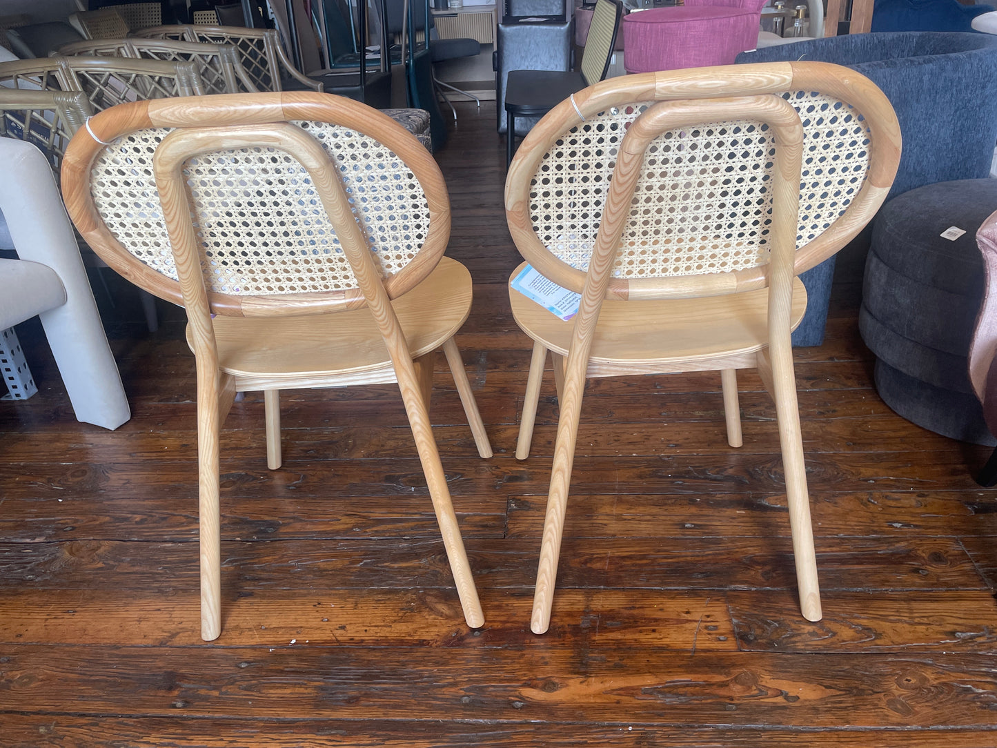 2 rattan natural wood dining chairs 🪴