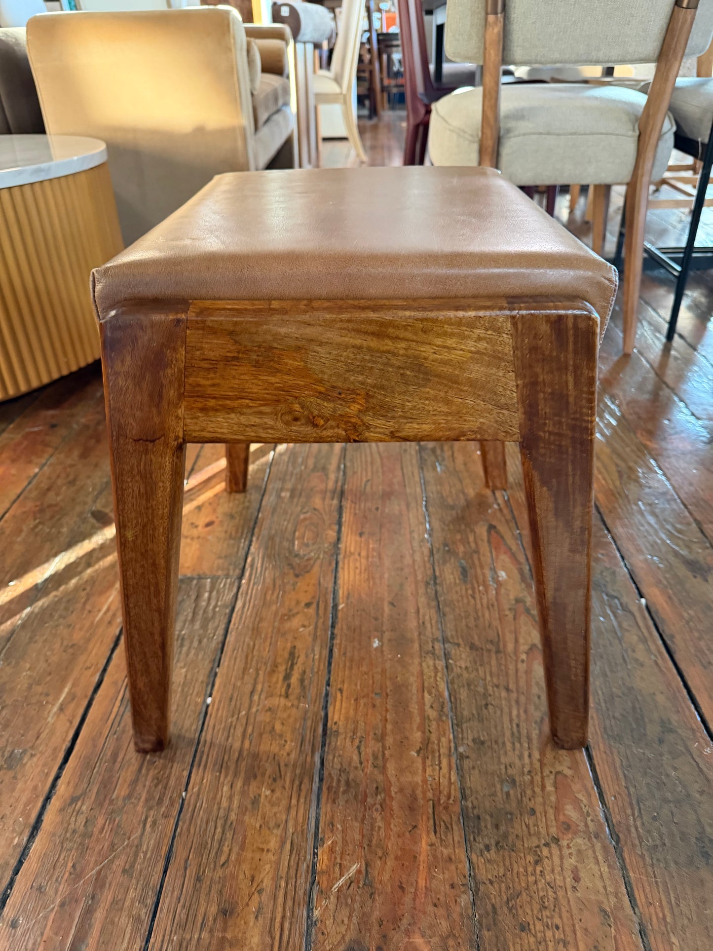 Solid mango wood stool w/ buffalo hide leather π