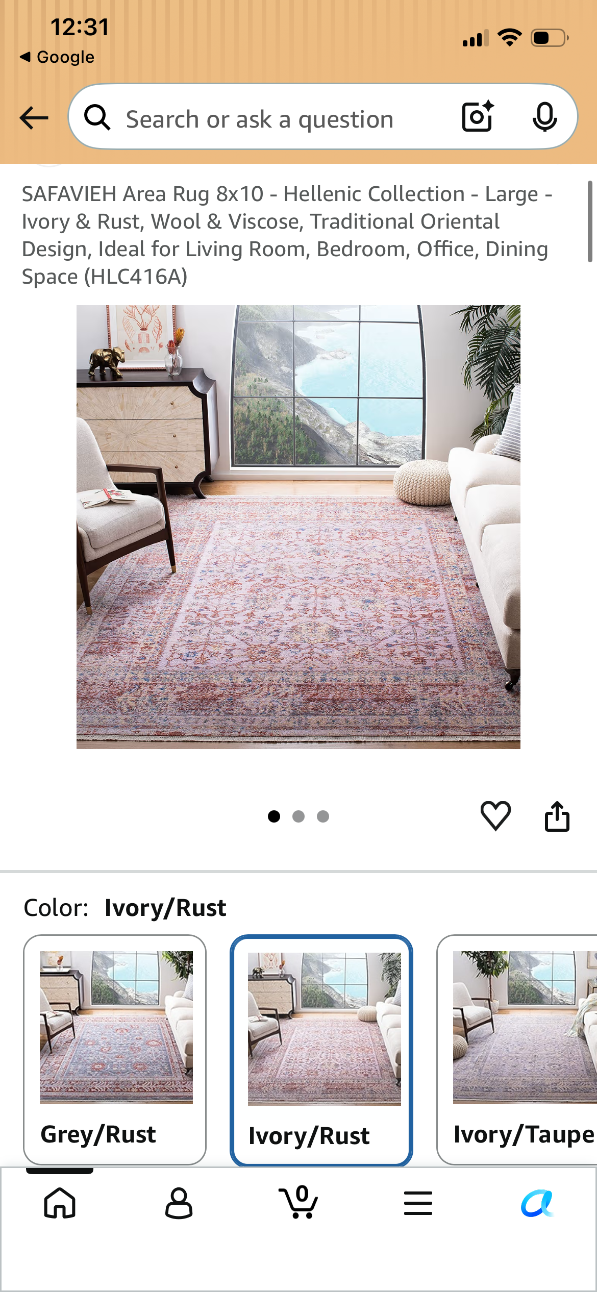 8x10 ivory & rust soft rug π