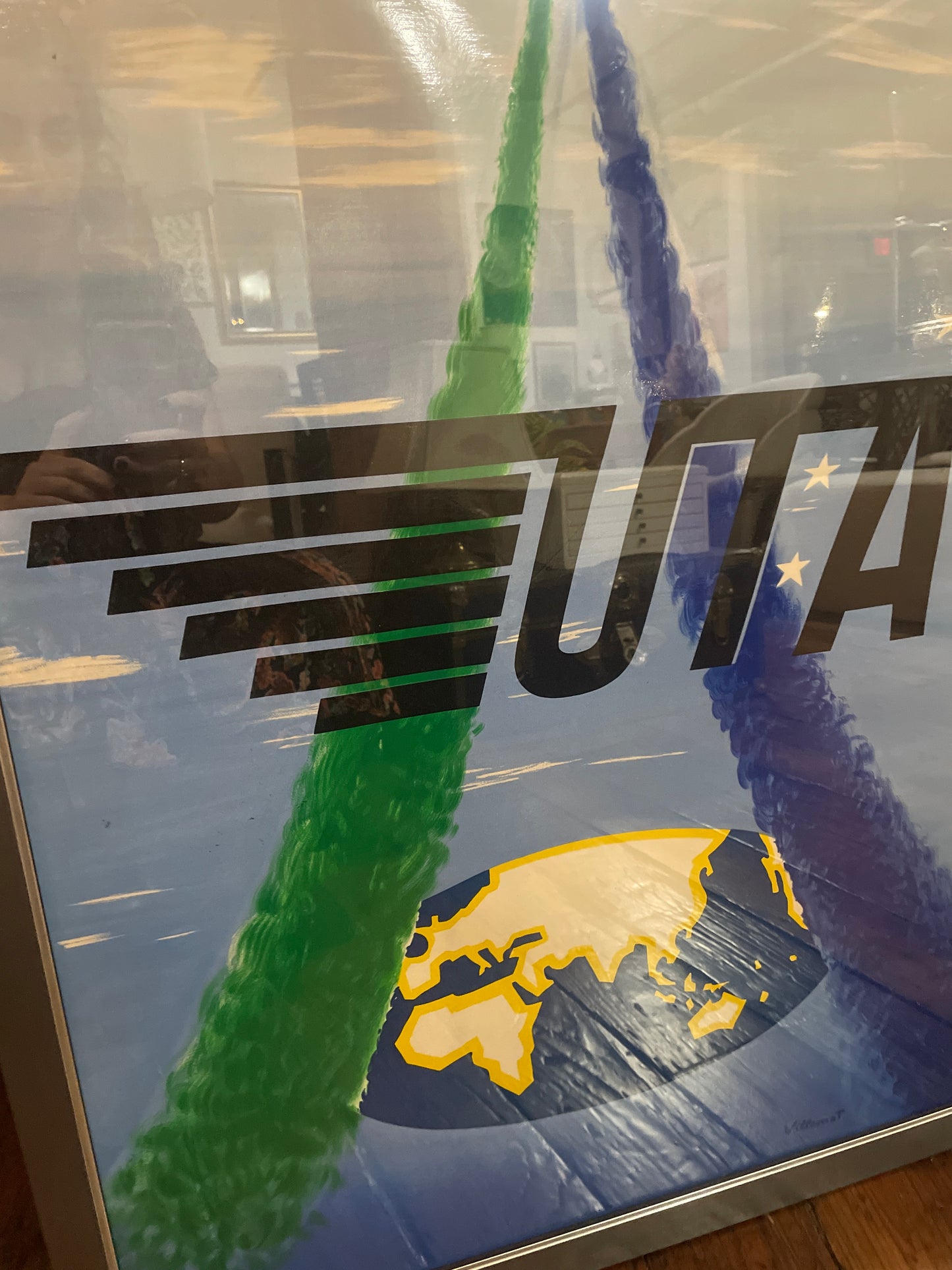 Vintage 26x39 framed UTA airline ad painting ✈️