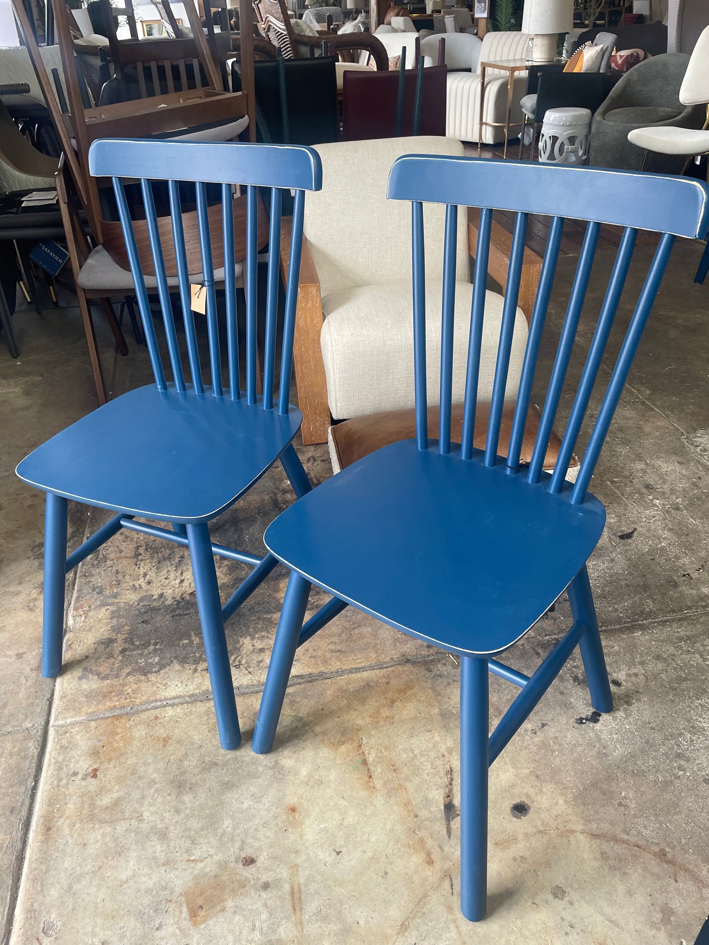 2 bright blue spindle chairs 🌺