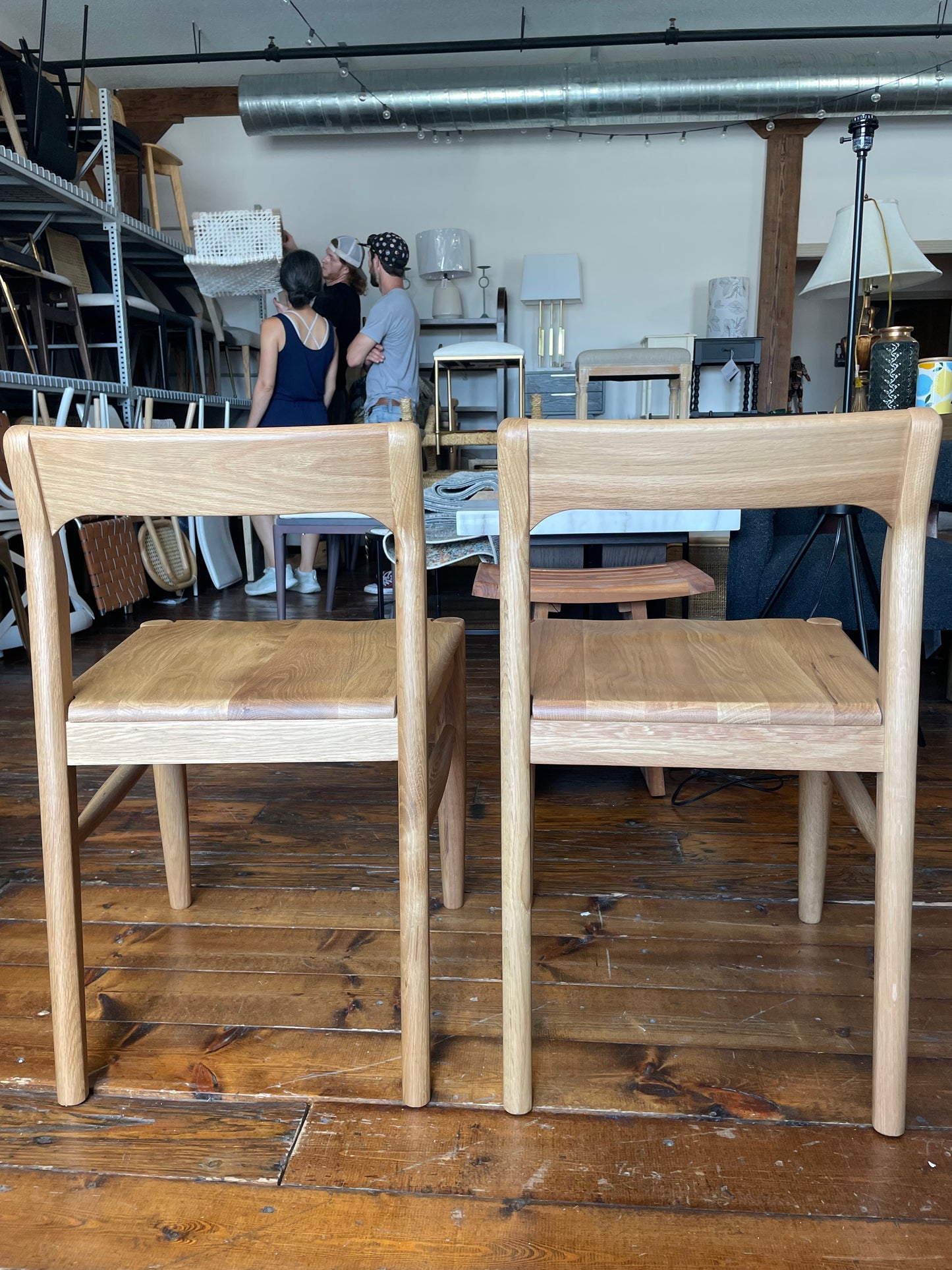 2 modern wide natural oak wood chairs 🌺