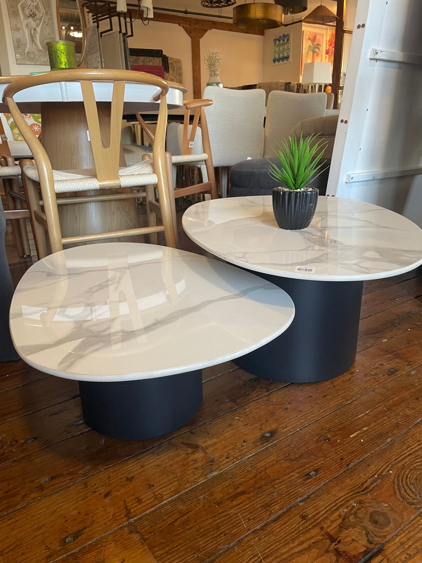 Set of 2 white ceramic marble coffee tables ☕