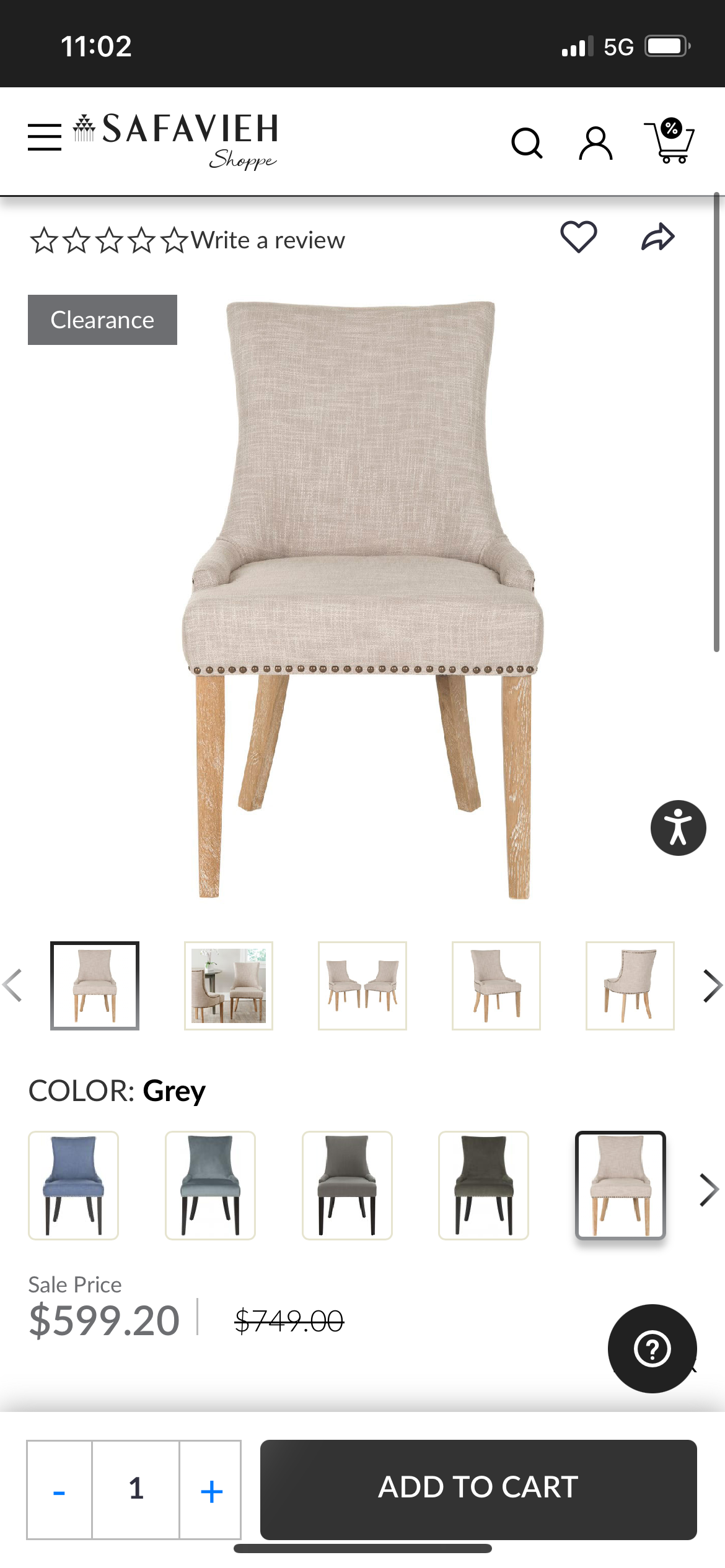 Grey linen dining chair w/ nailhead trim 🩶