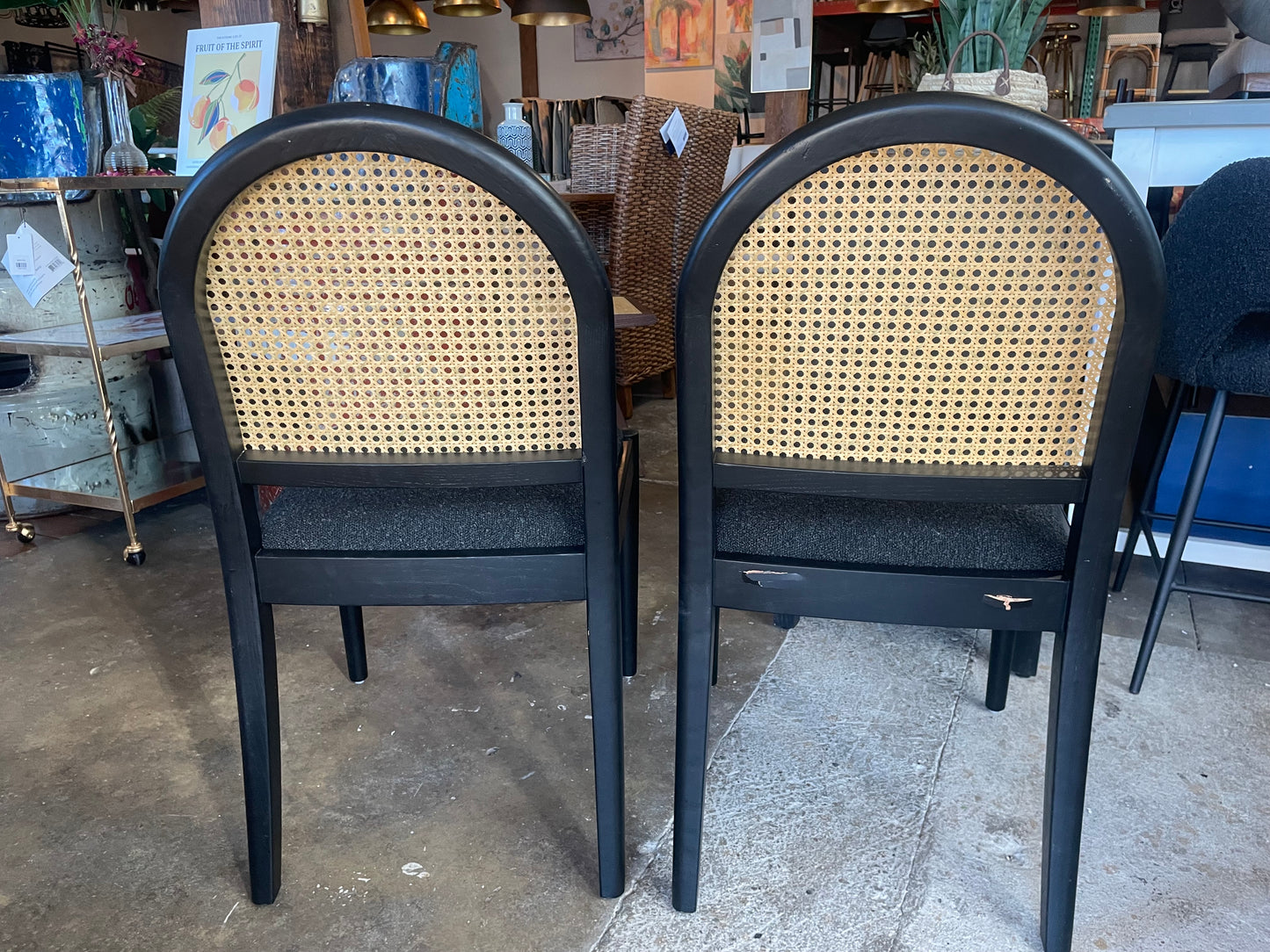2 MCM black boucle & oak wood dining chairs🌻