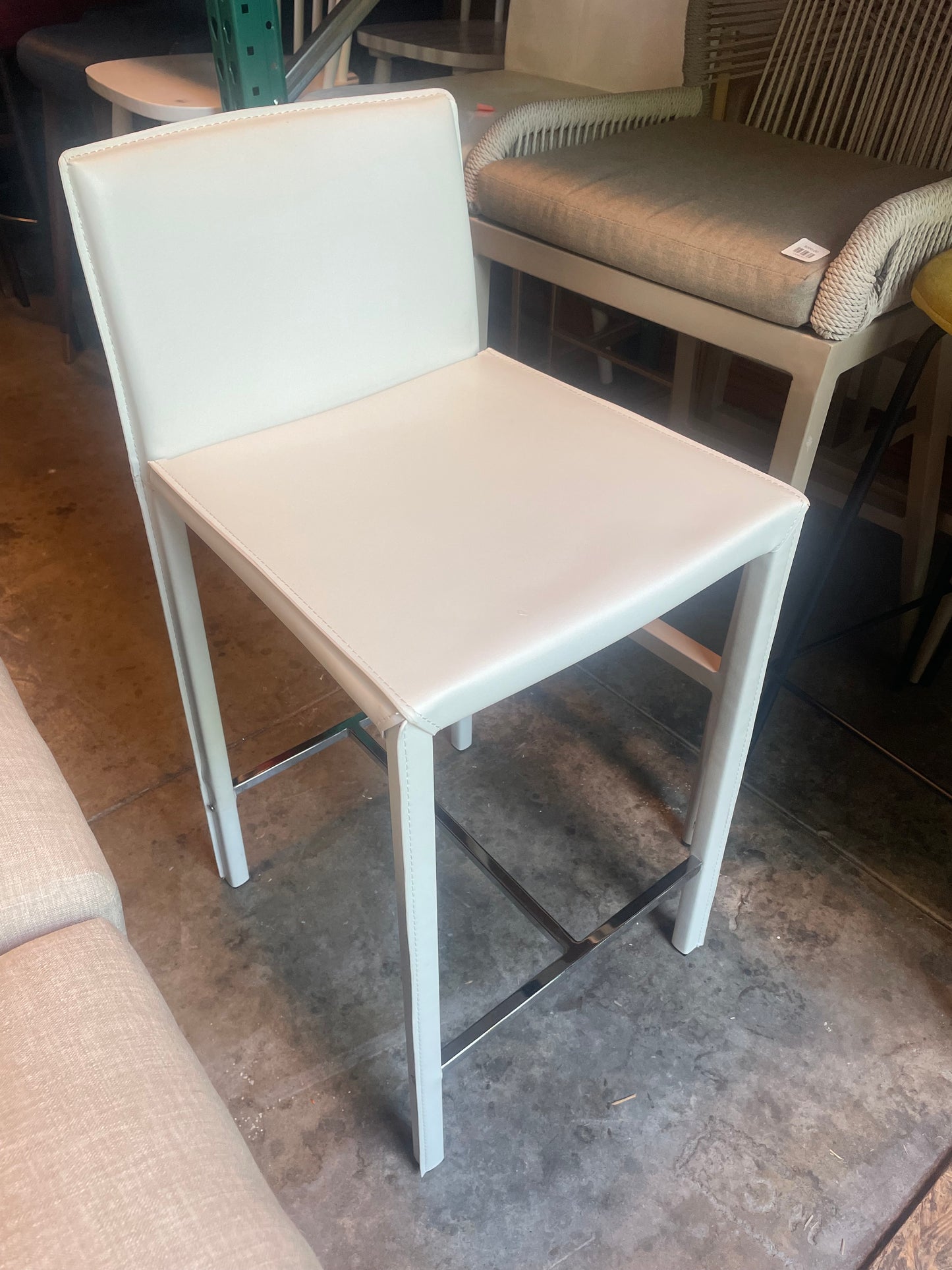 2 faux white leather barstools w/ chrome legs 🤍