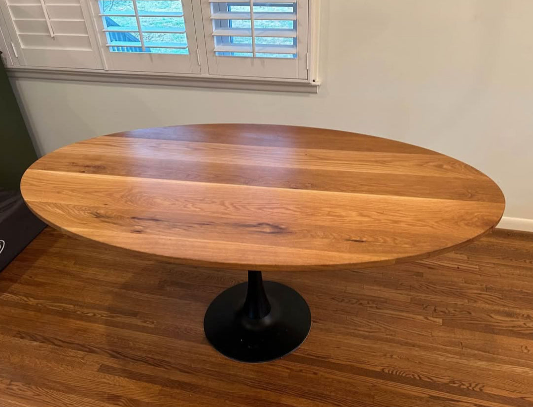 White oak oval dining wood table w/ black tulip base 🖤