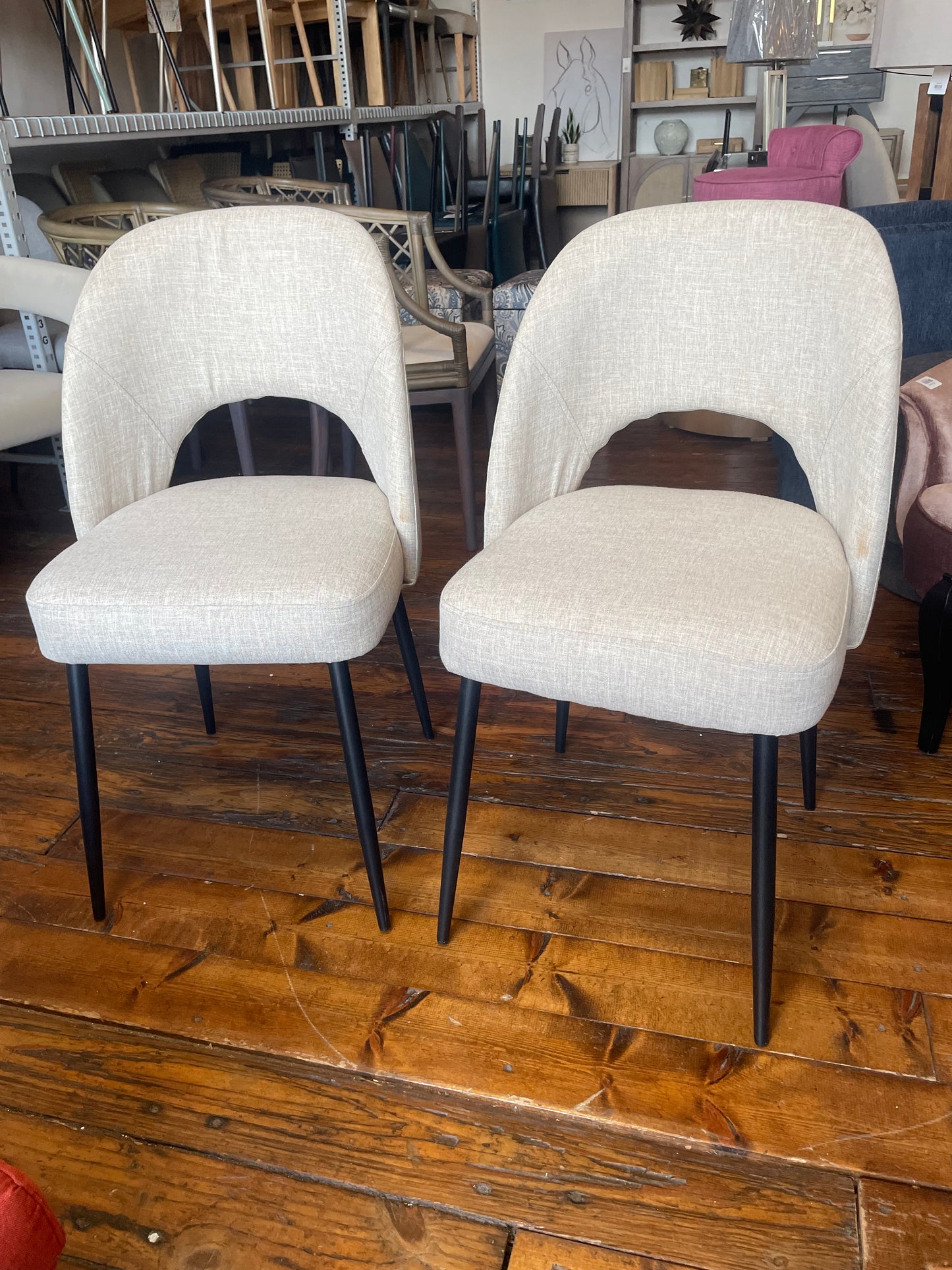 2 beige flax upholstered dining chairs 🪴