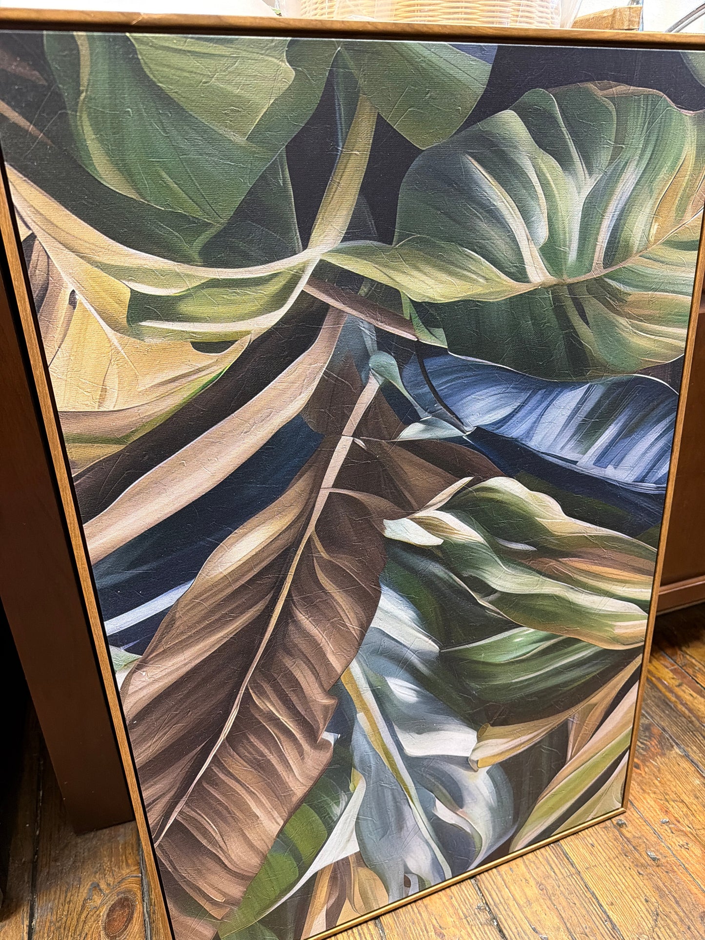 24x36 wood framed banana leaves canvas 🍌