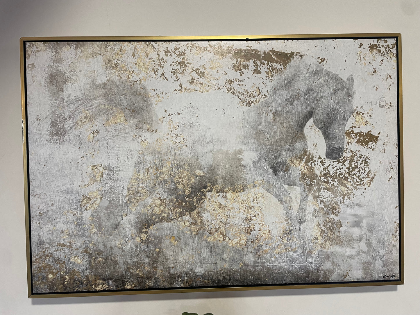 Framed 24x36 gray & gold horse print 🐎