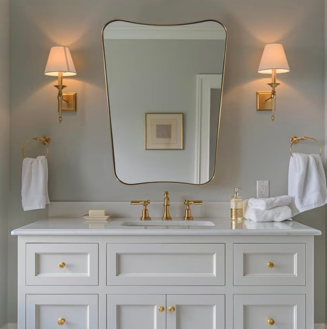 24x32 antique brass irregular unique curved mirror ✨