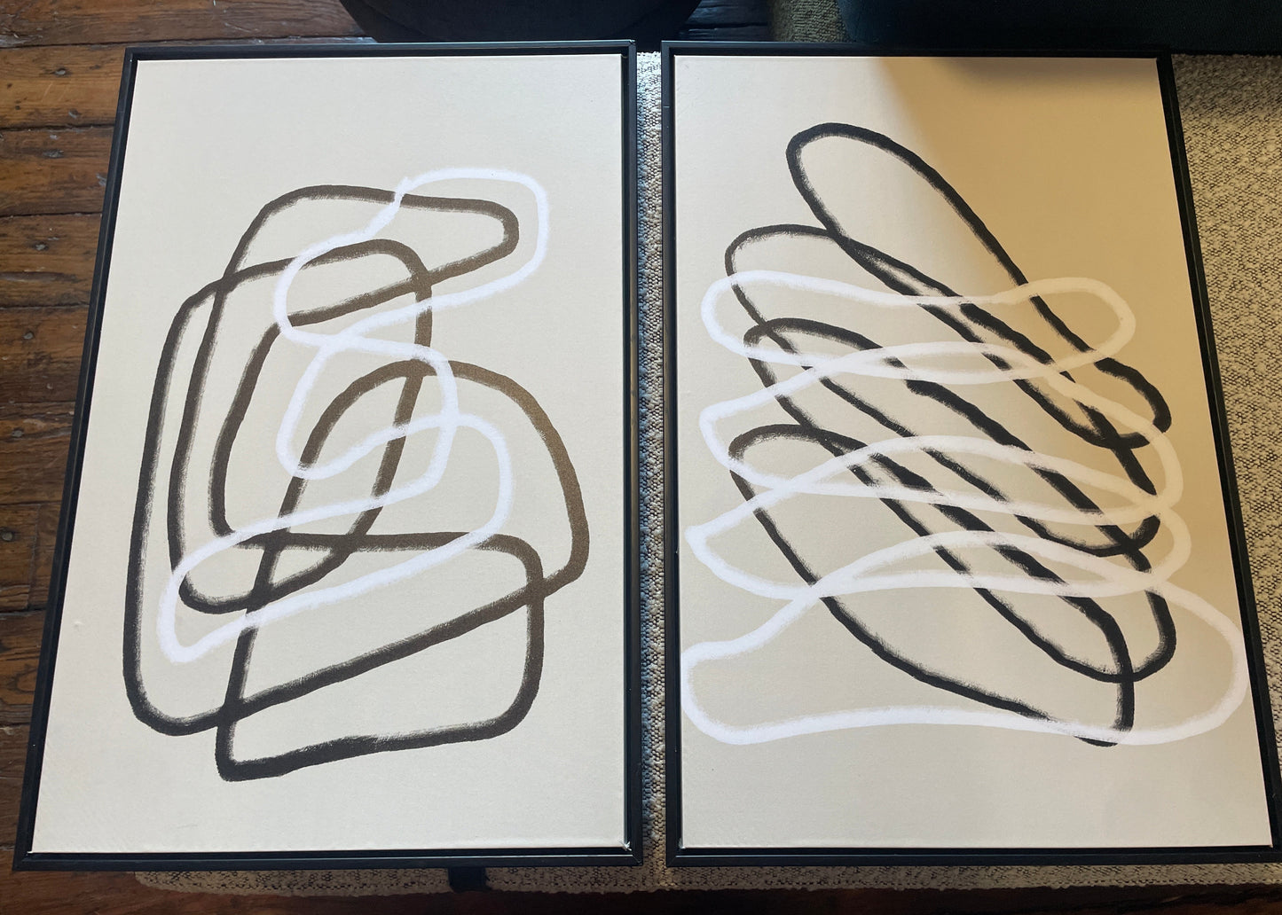 Framed 16x24 abstract modern black & white tangled lines 🤍