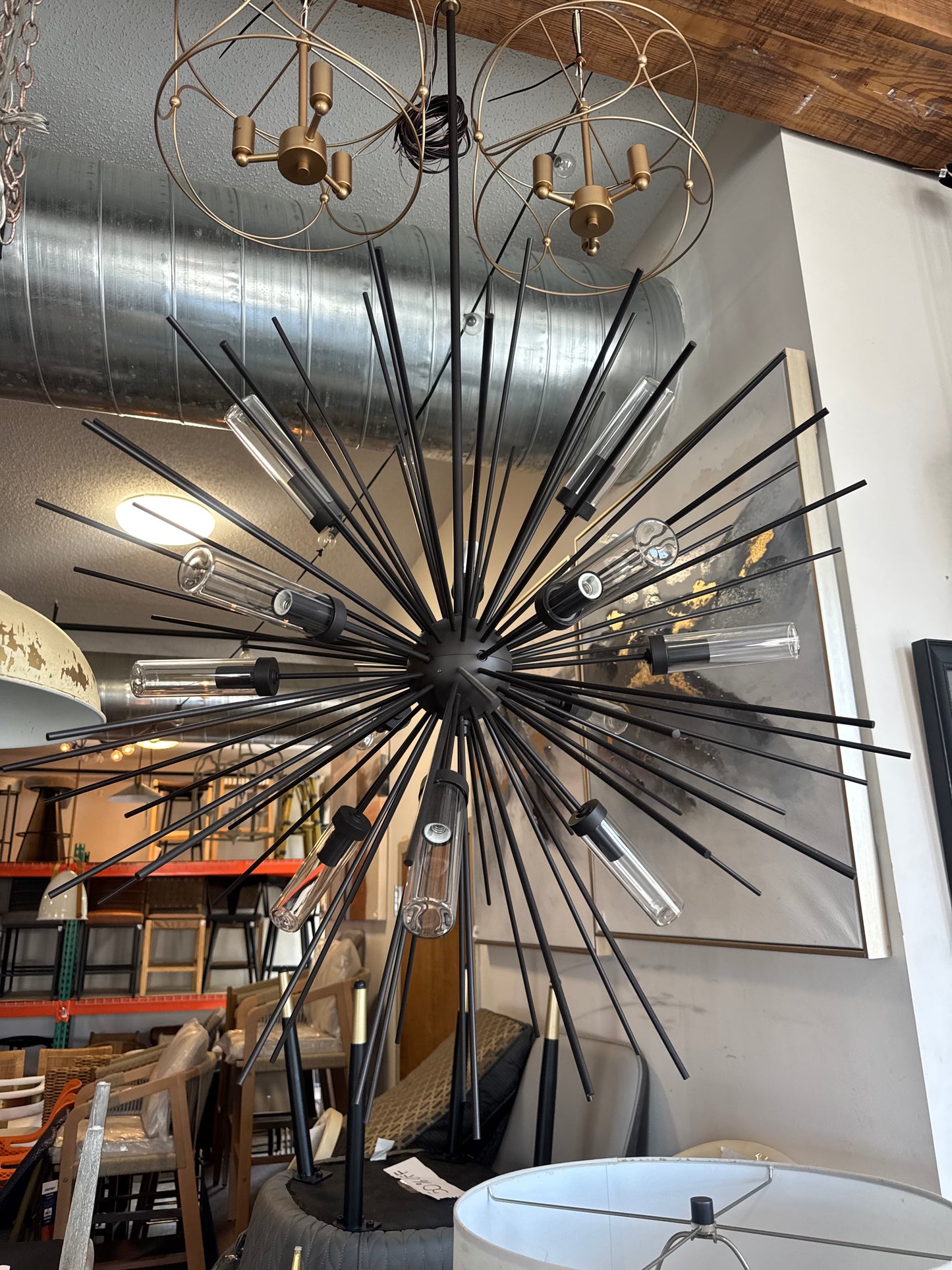 Black metal & glass Sputnik chandelier 💡