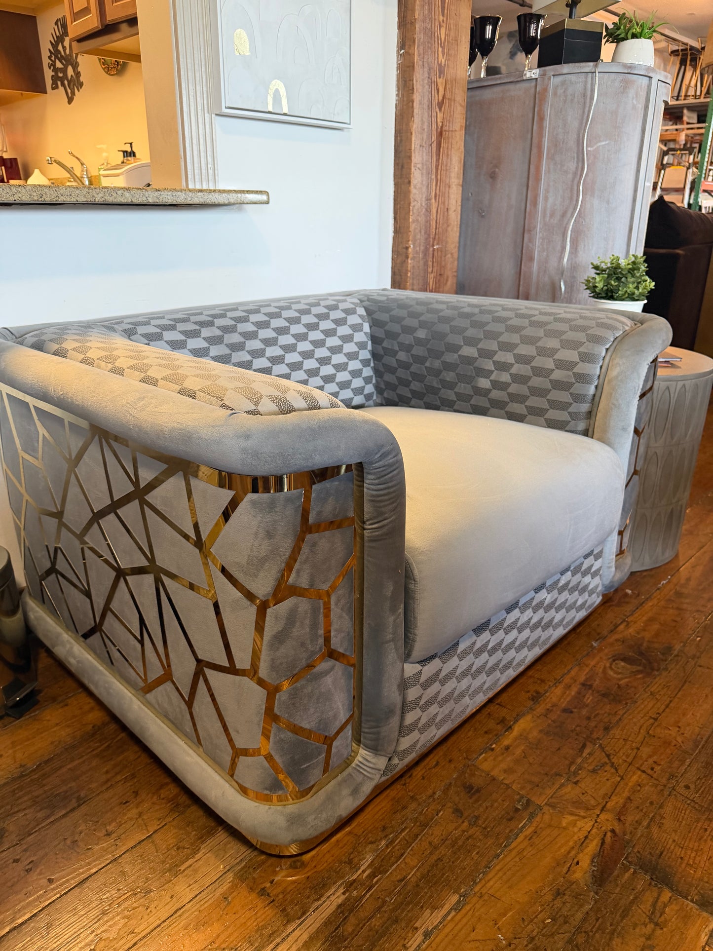 Funky grey & metallic gold armchair ✨