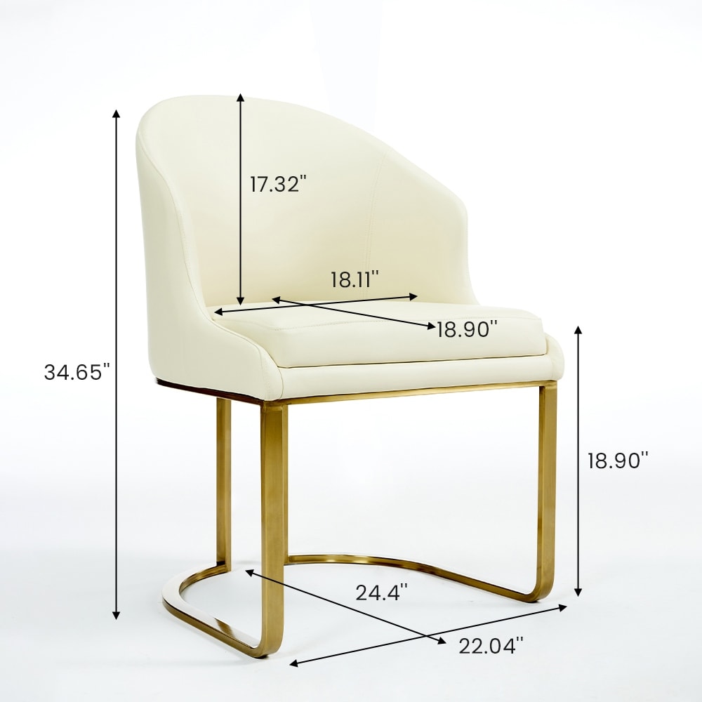 2 beige vegan leather & gold dining chairs