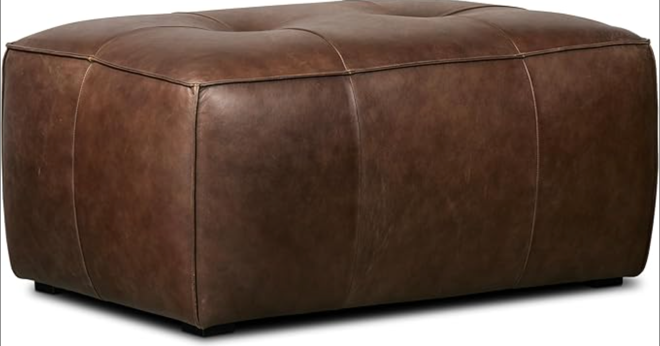 Chocolate brown genuine leather Poly & Bark ottoman 🤎