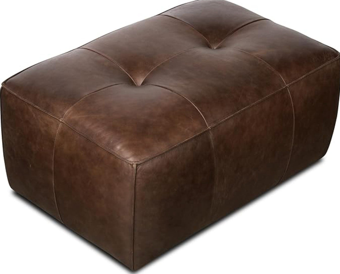 Chocolate brown genuine leather Poly & Bark ottoman 🤎