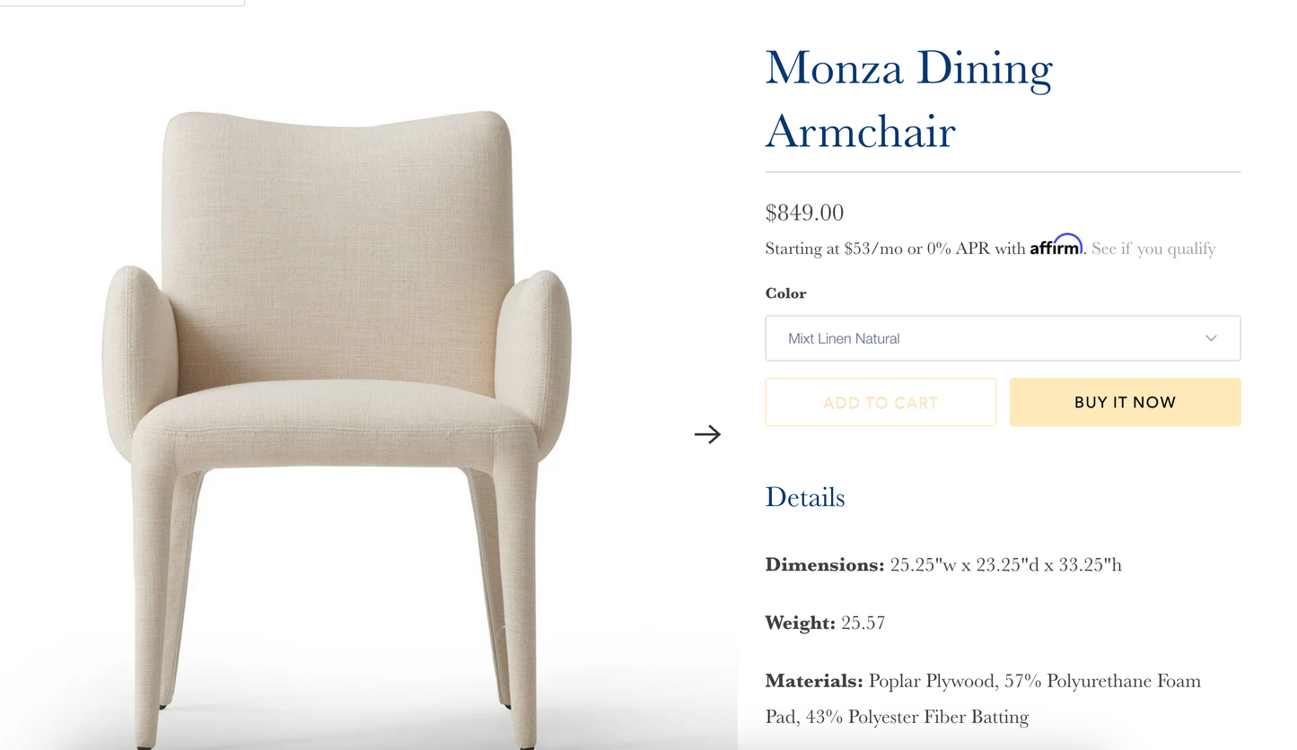 Four Hands linen dining chair 🦢