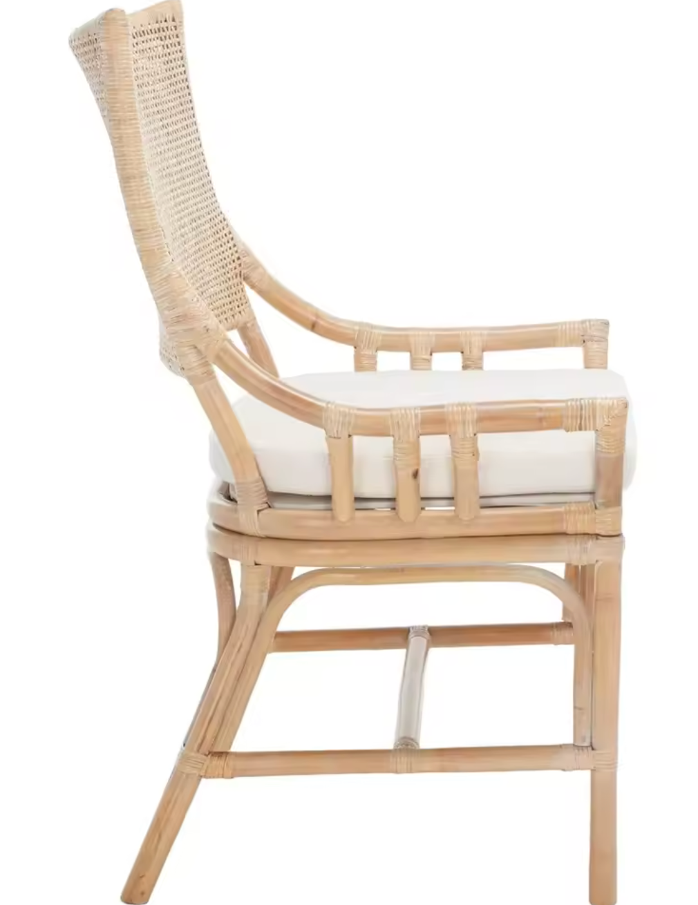 Natural wicker rattan chair w/ white cushion & high back 🌼