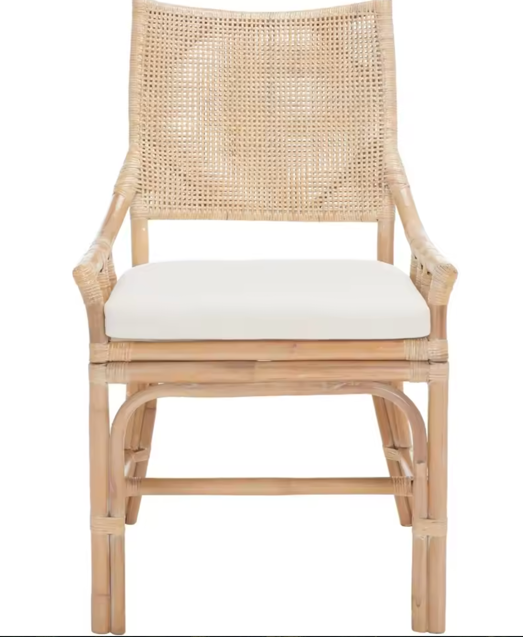 Natural wicker rattan chair w/ white cushion & high back 🌼
