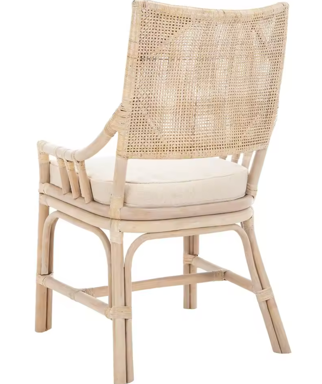 Natural wicker rattan chair w/ white cushion & high back 🌼