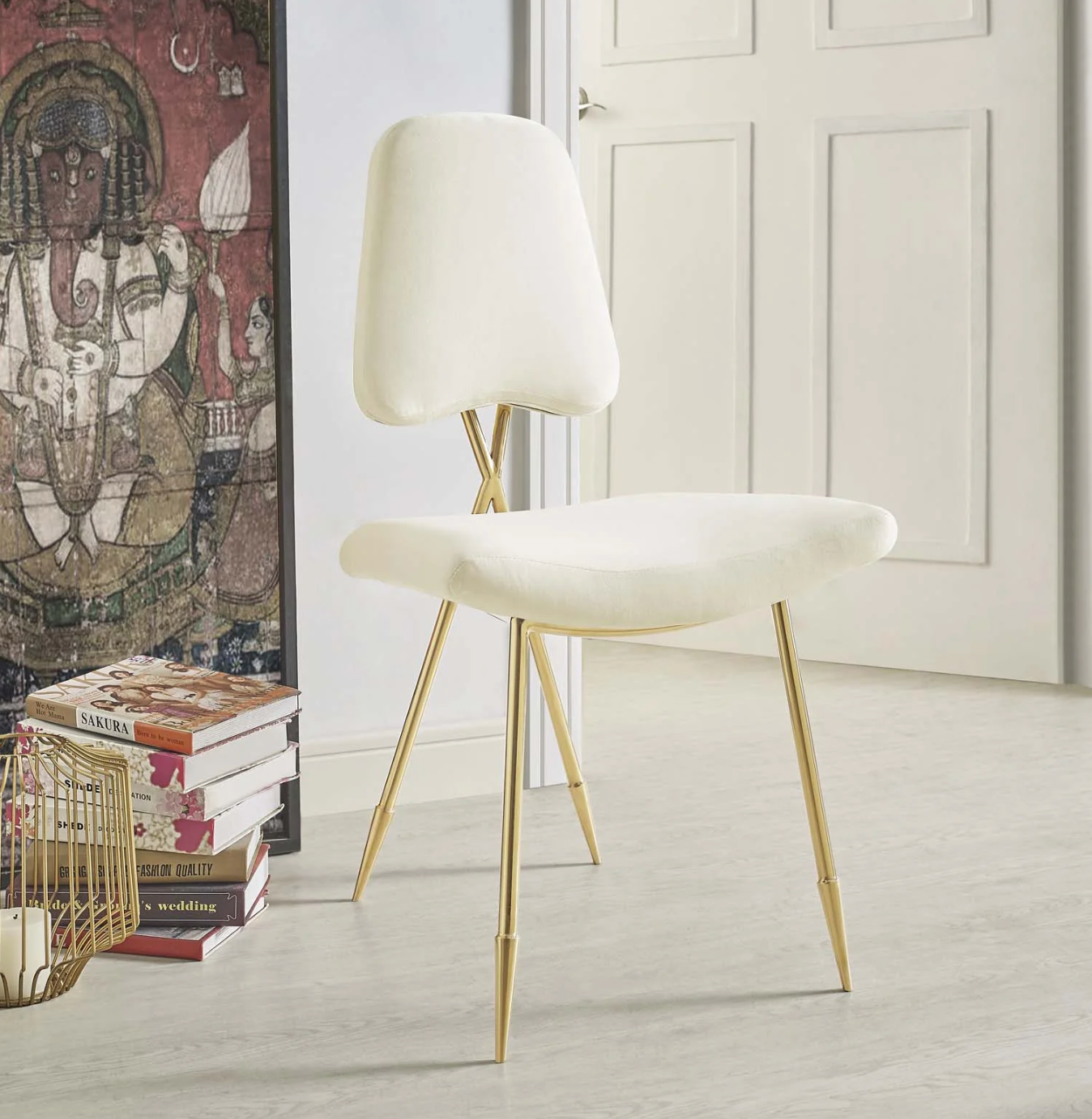 Modern white velvet & gold chair ✨