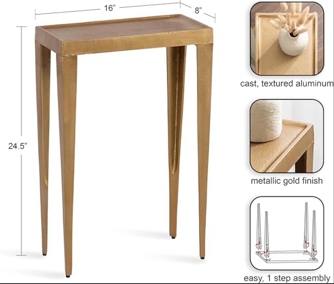 Brassy gold cast aluminum skinny end table 💫