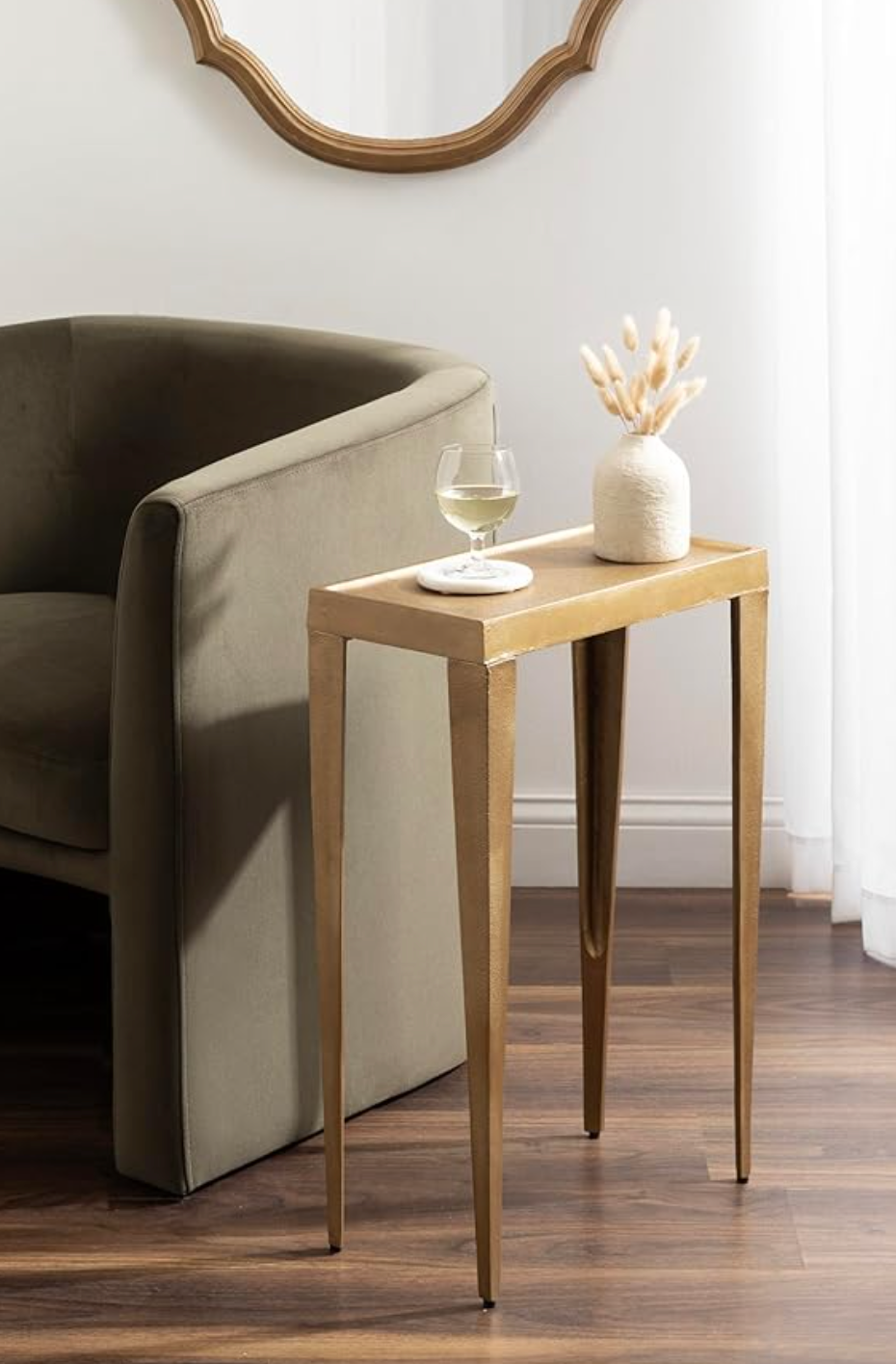 Brassy gold cast aluminum skinny end table 💫