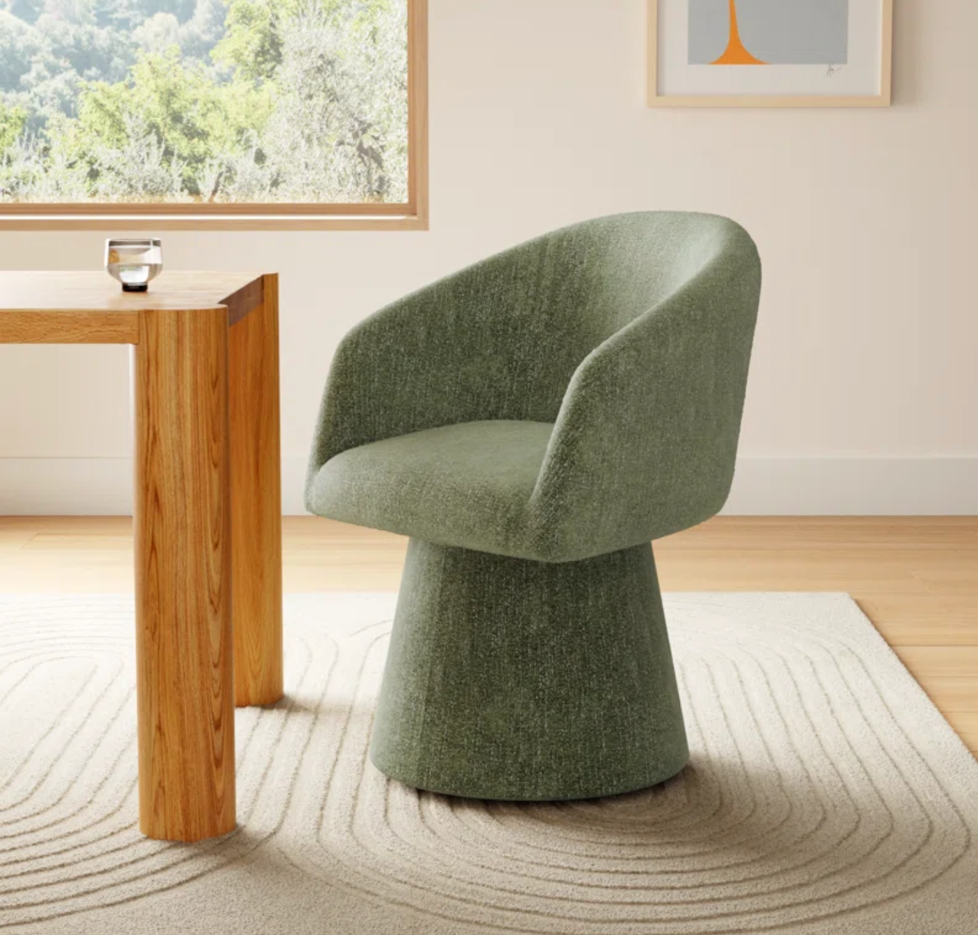 Chenille green upholstered swivel chair 🌿