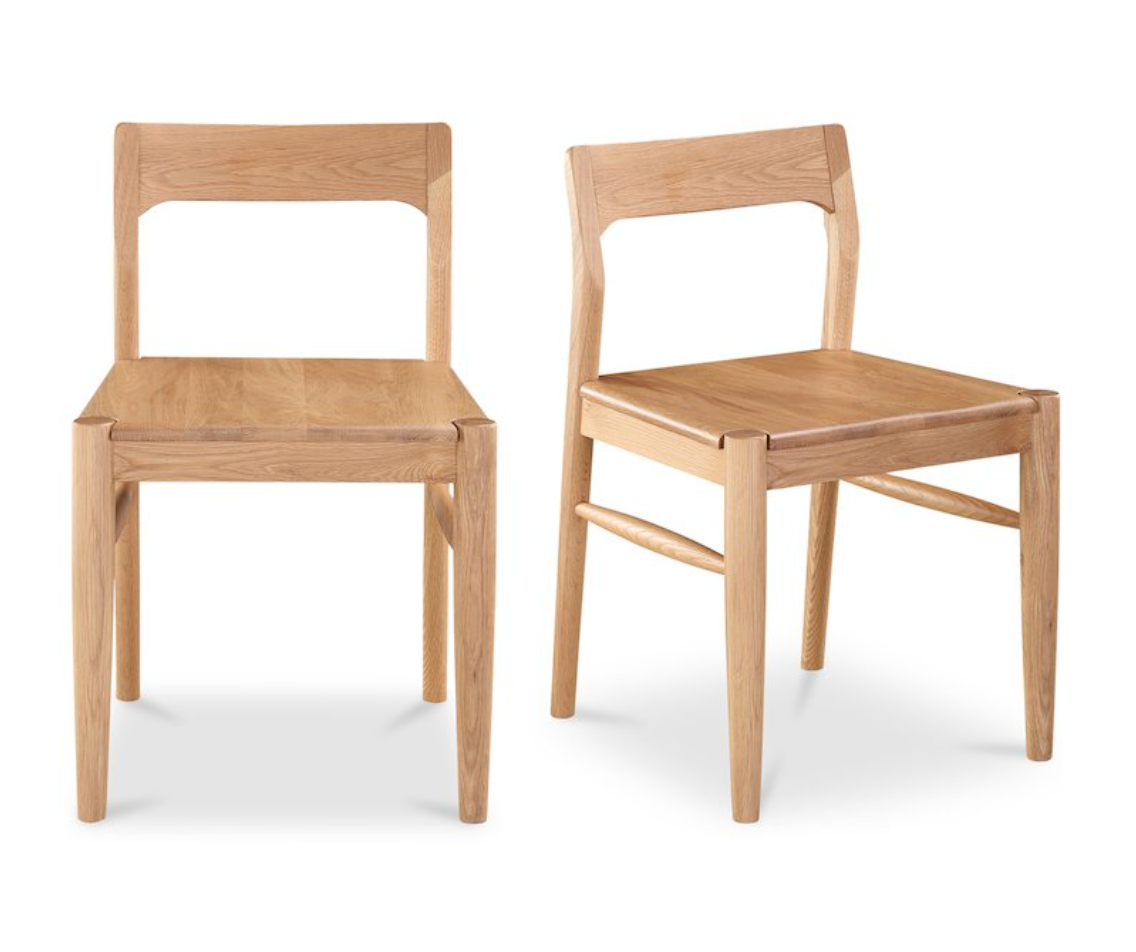2 modern wide natural oak wood chairs 🌺