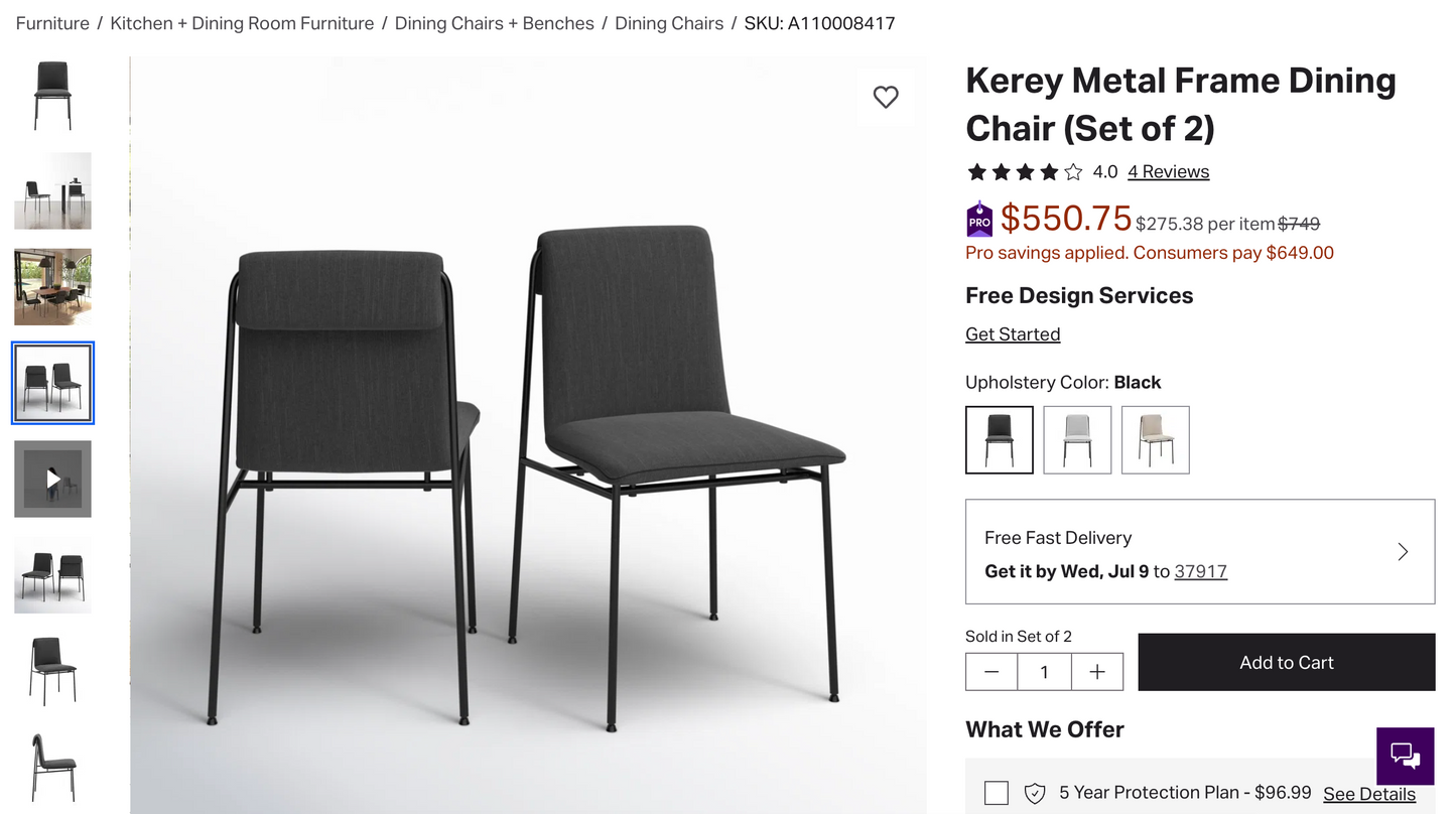 2 dark grey upholstered minimalist chairs ☕