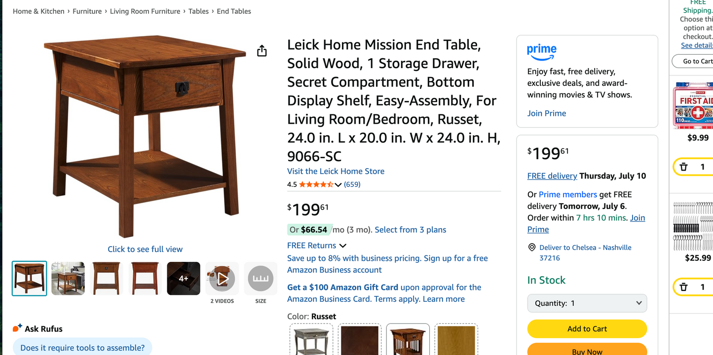 Small wood side table w/ drawer ☕📚