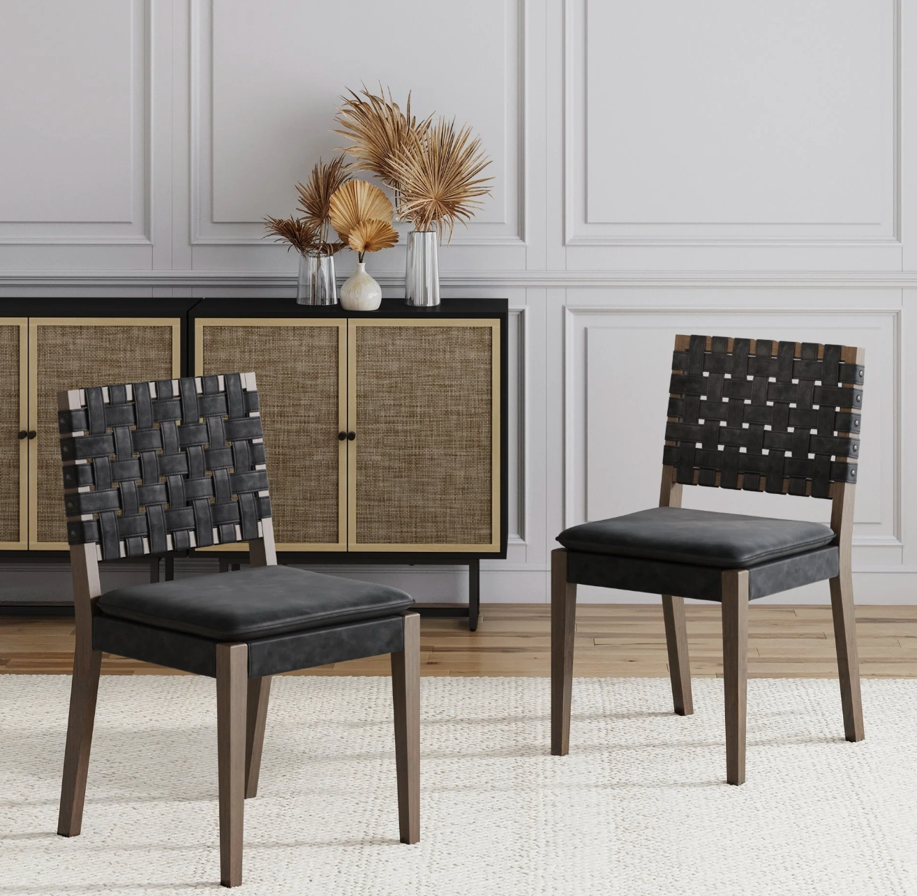 Nathan James black woven faux leather dining chair 🖤