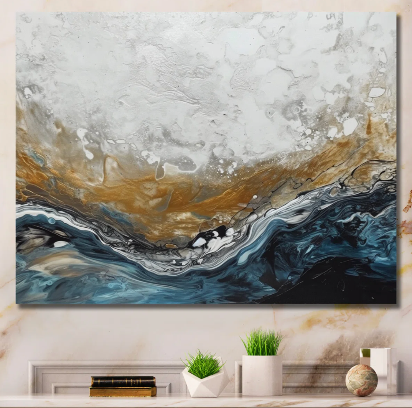 Gray gold modern abstract 32" x 16" contemporary canvas ✨