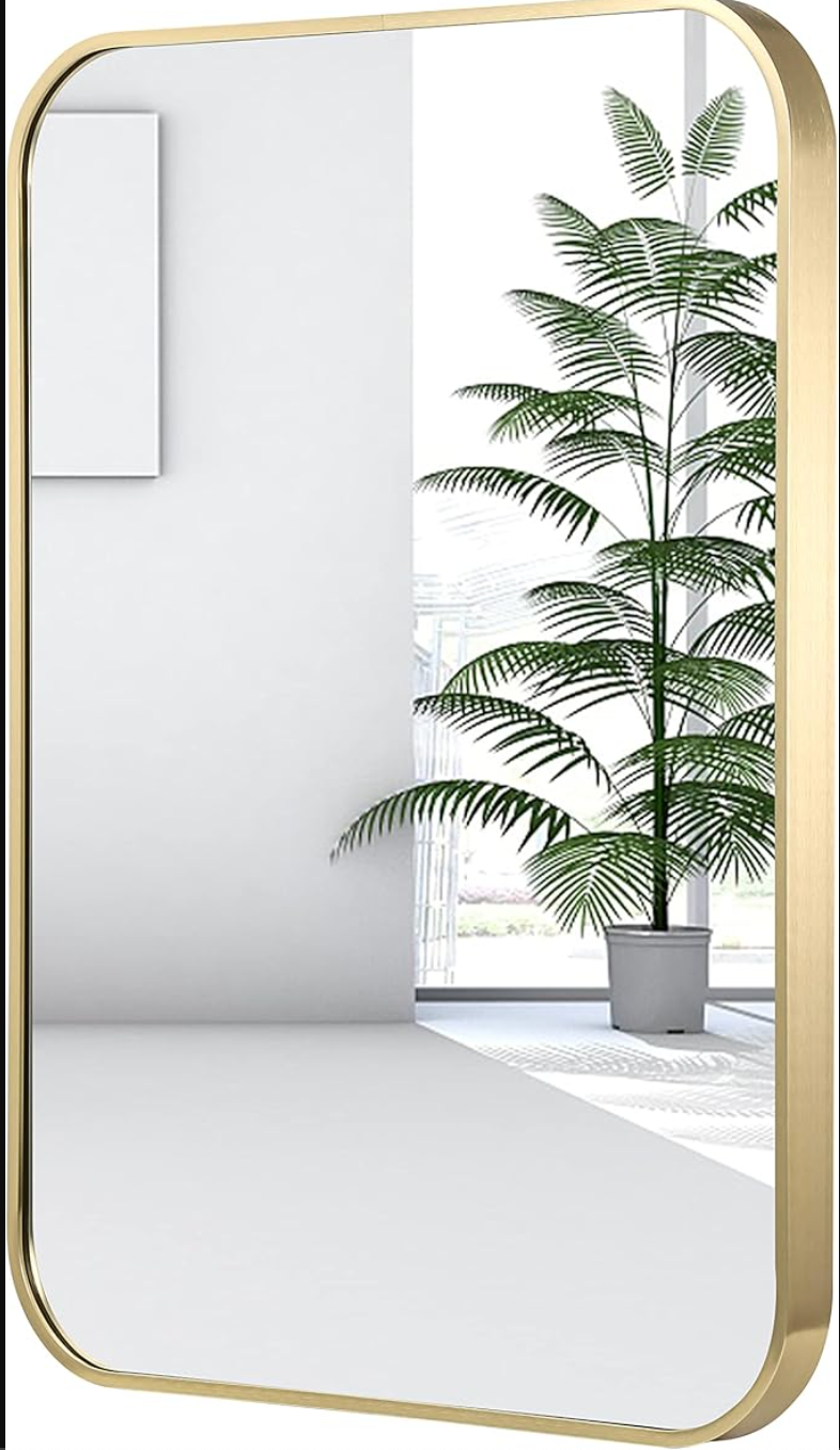 Brushed gold metal-framed 24x36 mirror ✨
