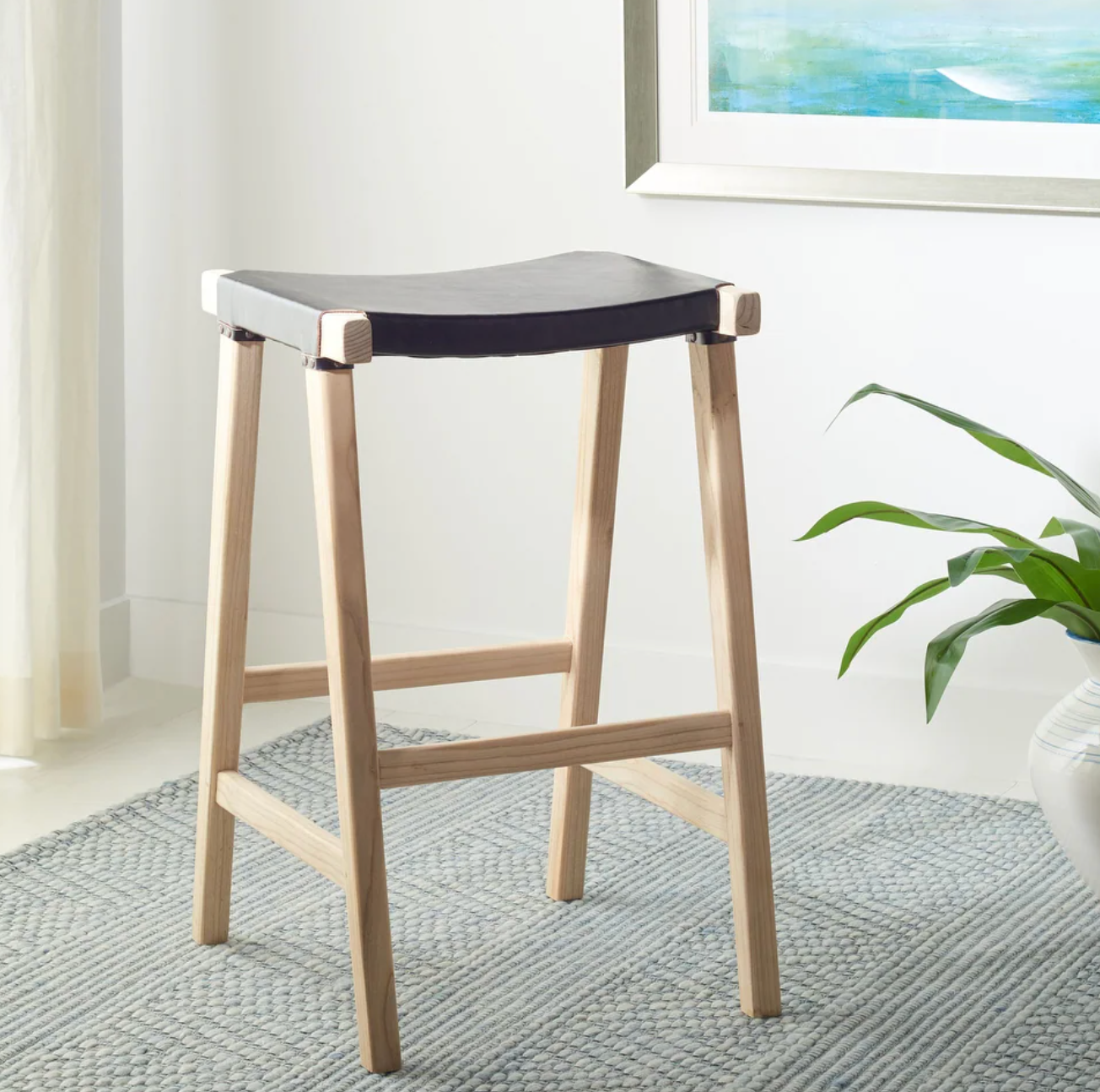 Black leather backless barheight barstool 🥂