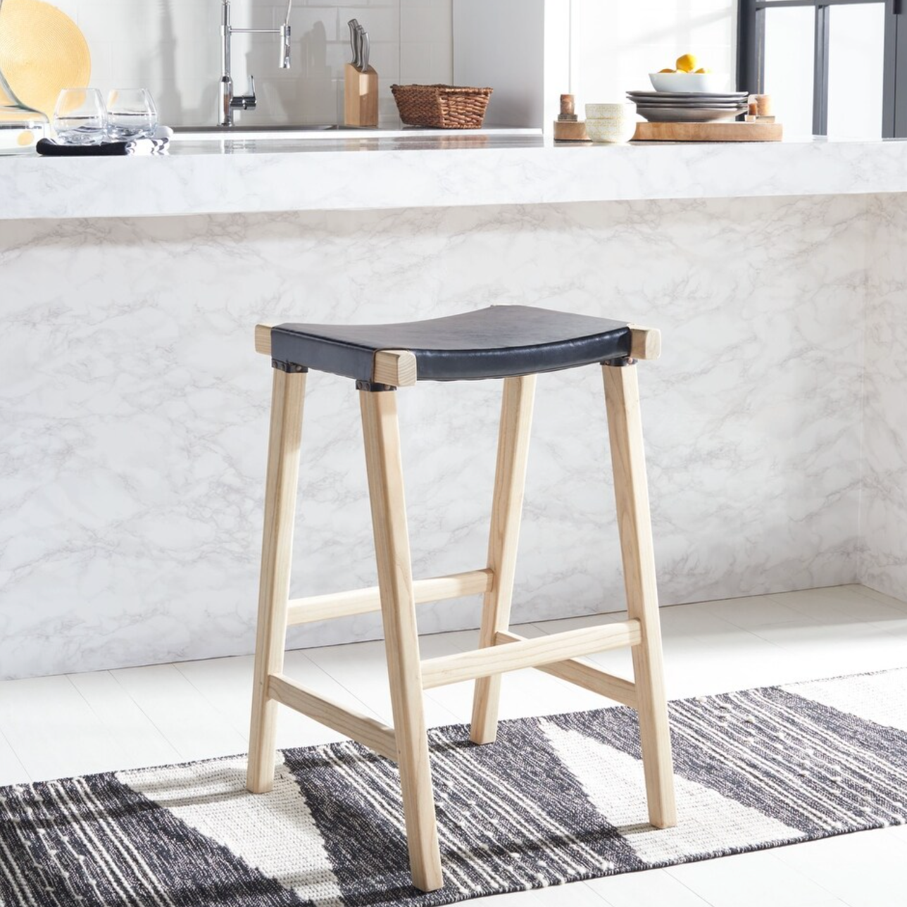 Black leather backless barheight barstool 🥂