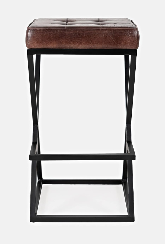 Mid-century genuine dark brown leather backless barheight barstool πΊ