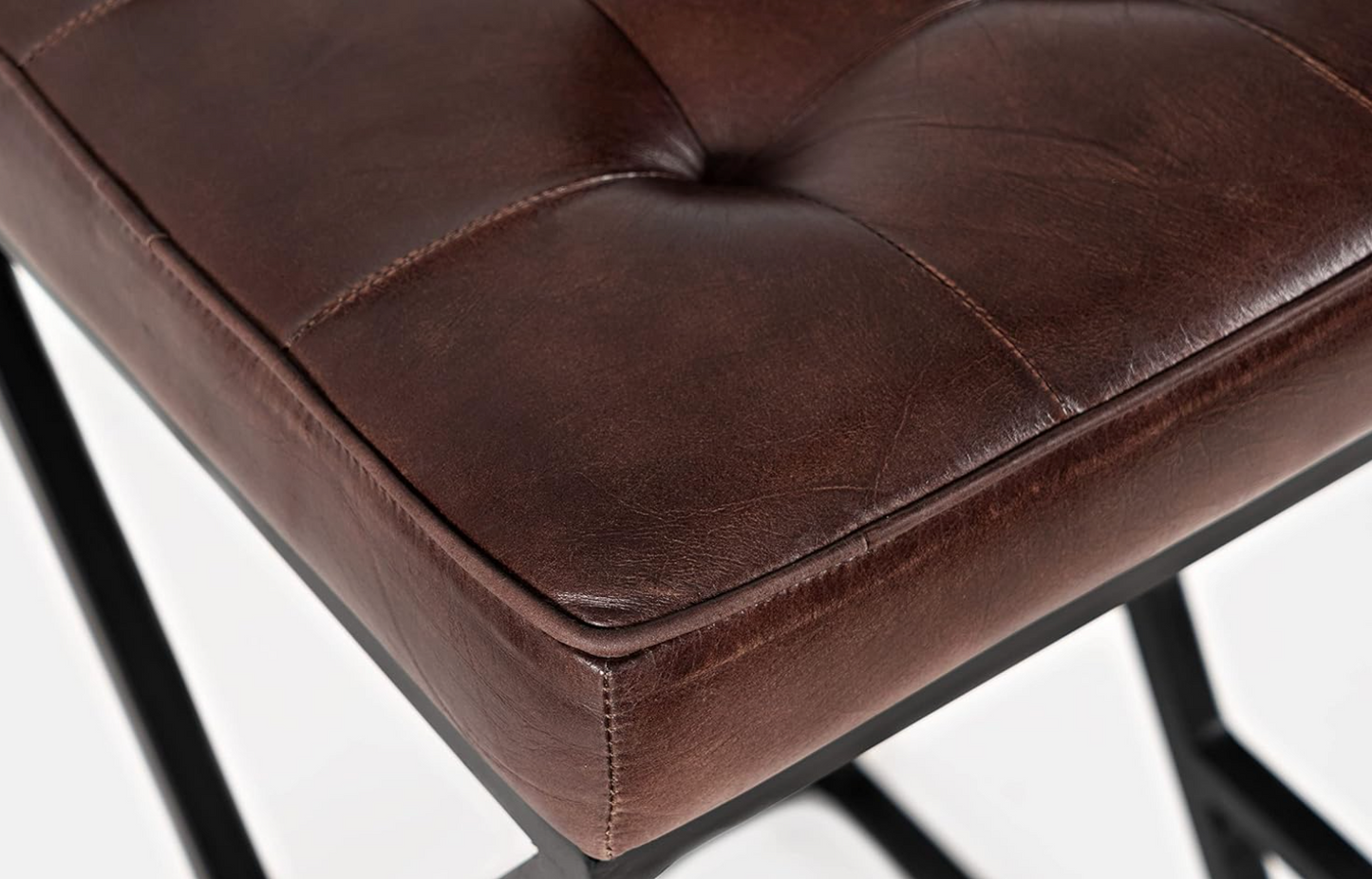 Mid-century genuine dark brown leather backless barheight barstool πΊ