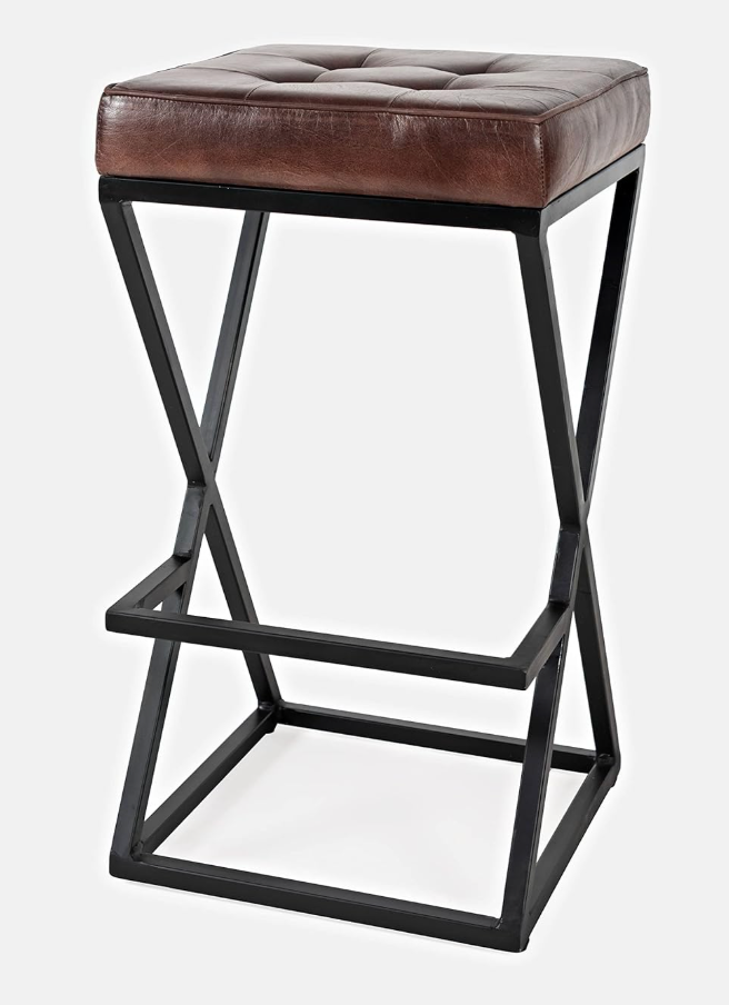 Mid-century genuine dark brown leather backless barheight barstool πΊ
