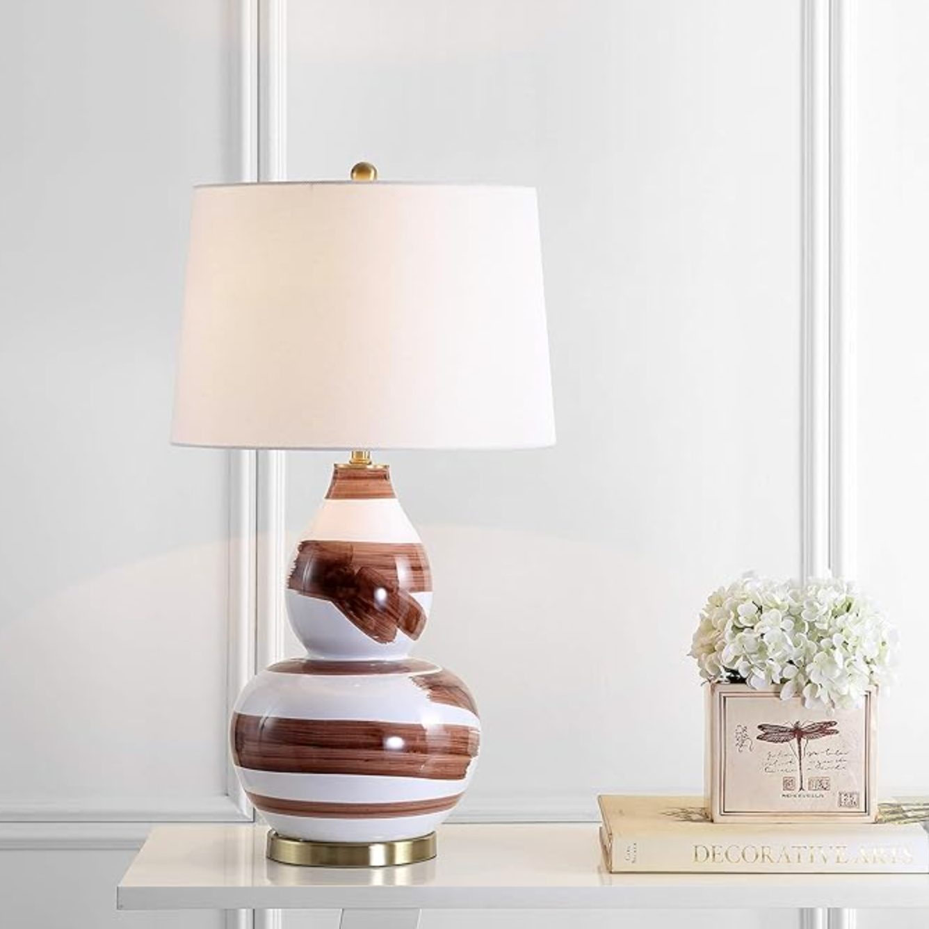 Abstract brown & gold brushstroke 33" table lamp 🤎 💡