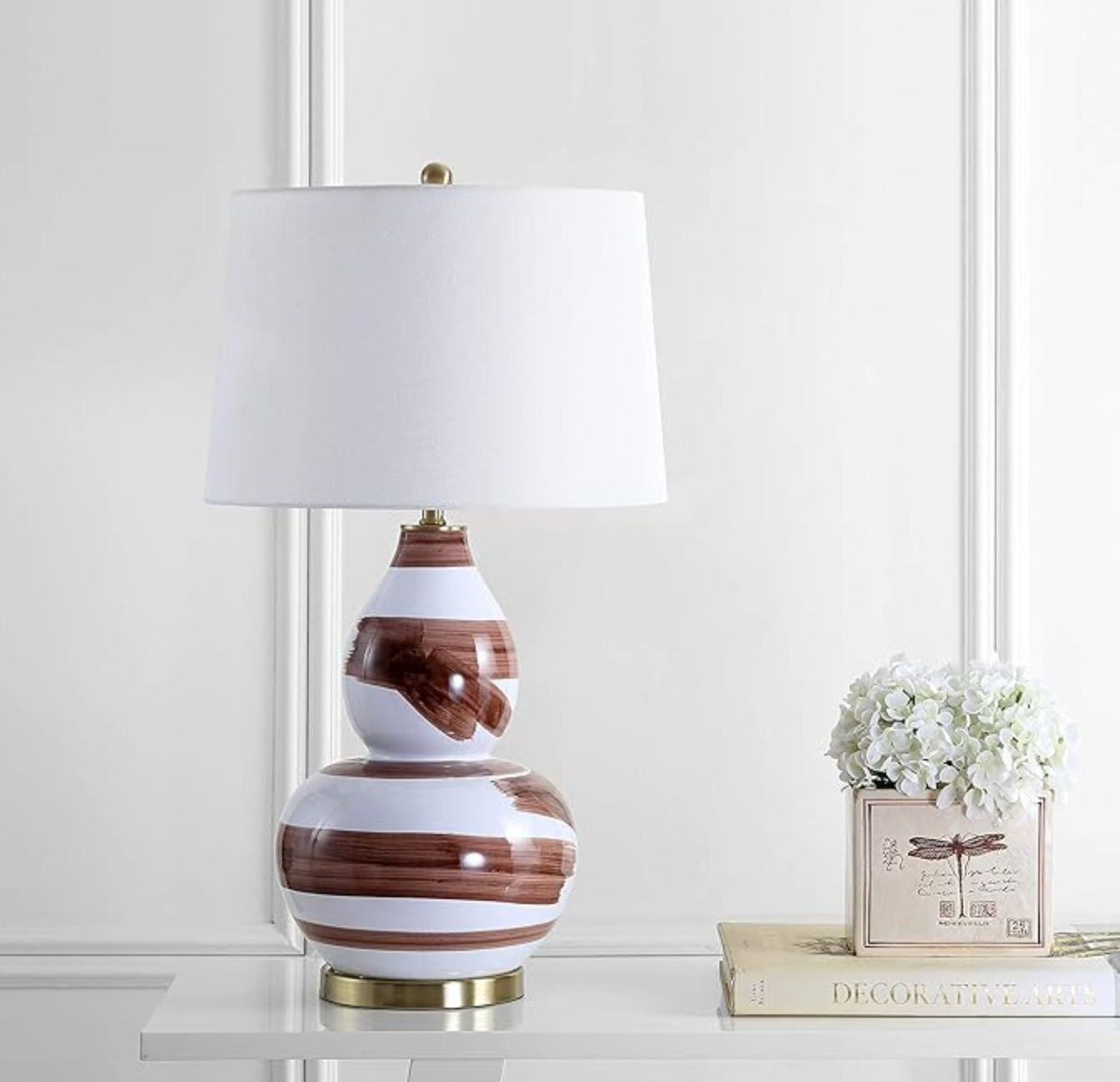 Abstract brown & gold brushstroke 33" table lamp 🤎 💡
