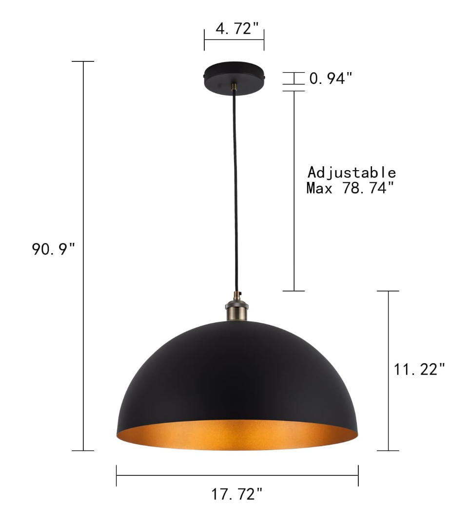 Industrial dome pendant light w/ black & gold finish 💡