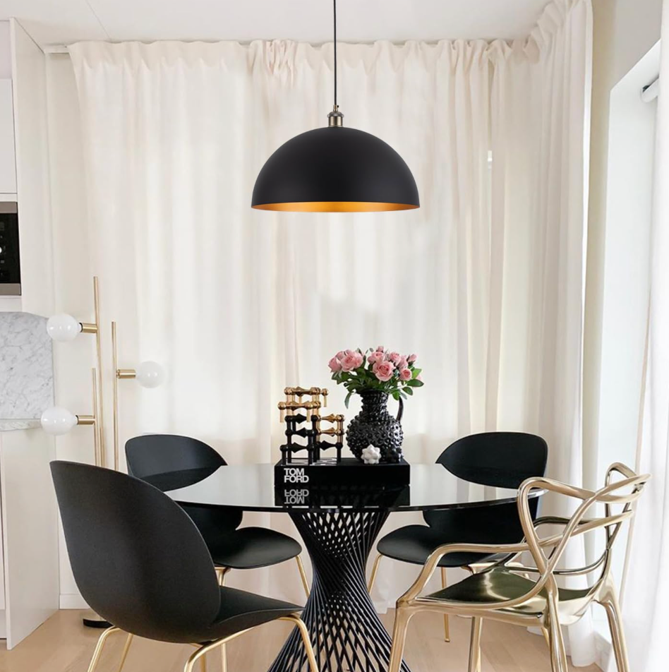 Industrial dome pendant light w/ black & gold finish 💡