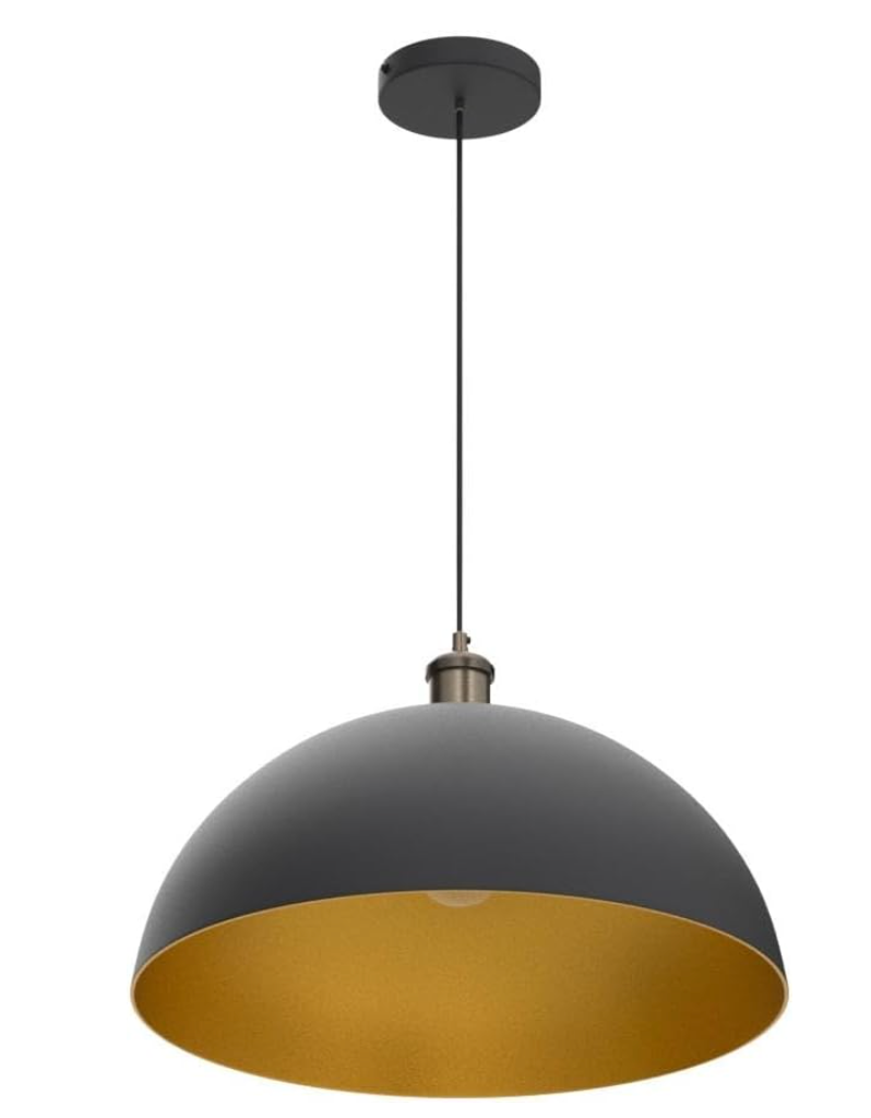 Industrial dome pendant light w/ black & gold finish 💡