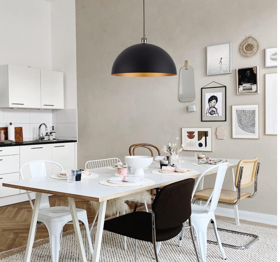 Industrial dome pendant light w/ black & gold finish 💡