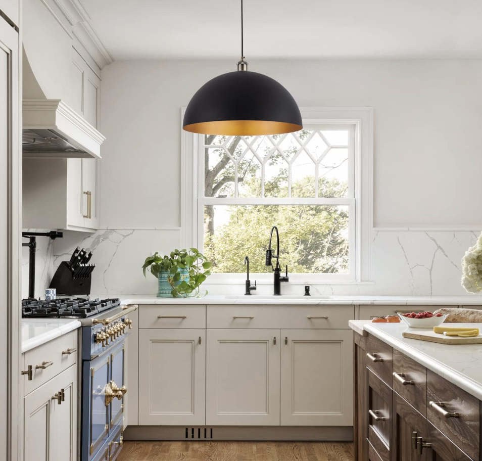 Industrial dome pendant light w/ black & gold finish 💡