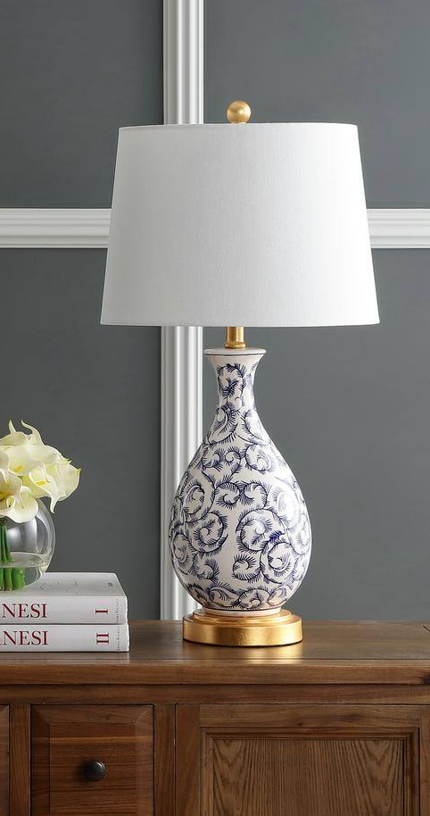 Blue & white 27.5" botanical ceramic table lamp π